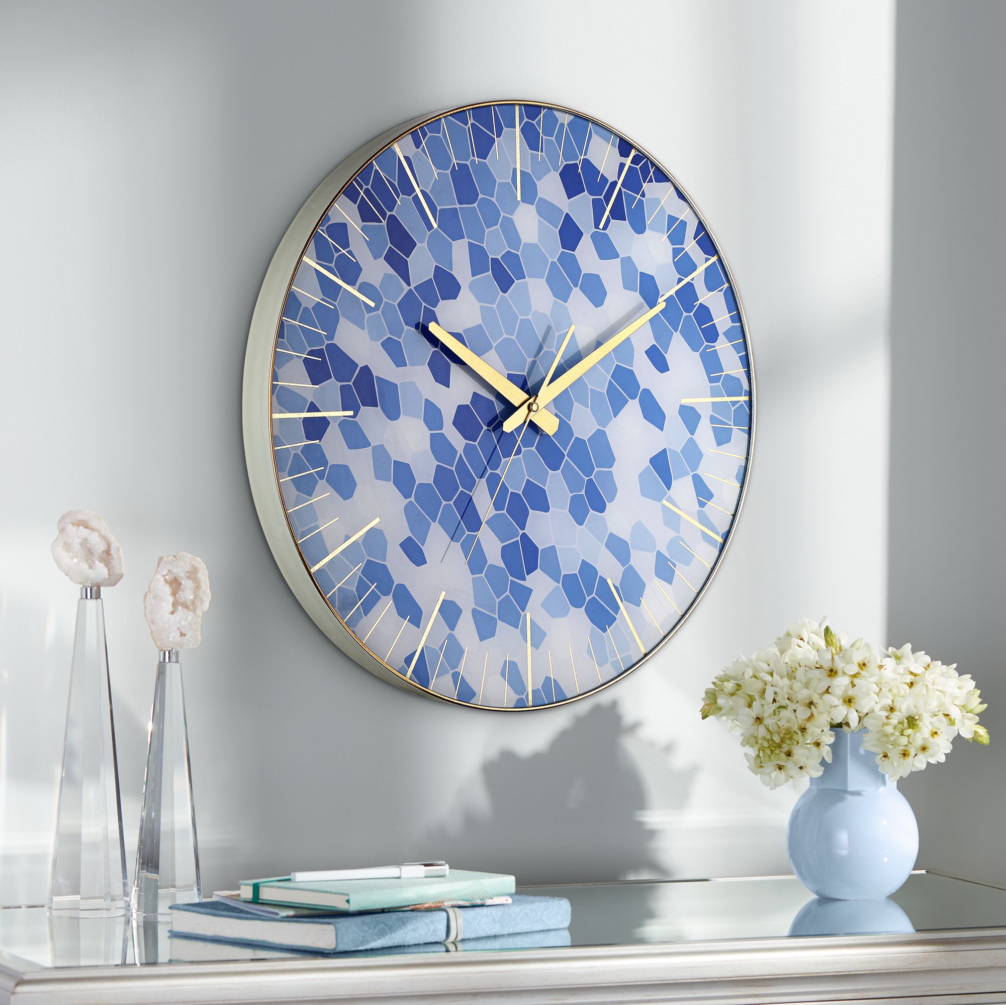 Tahlia Geometric Blue 17 3/4" Round Wall Clock
