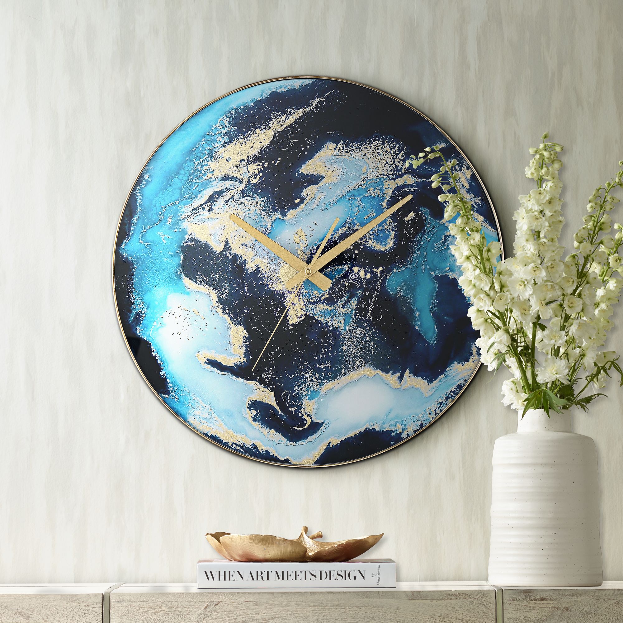 Dina 17 3/4" Coastal Luxe Blue Marble Finish Wall Clock
