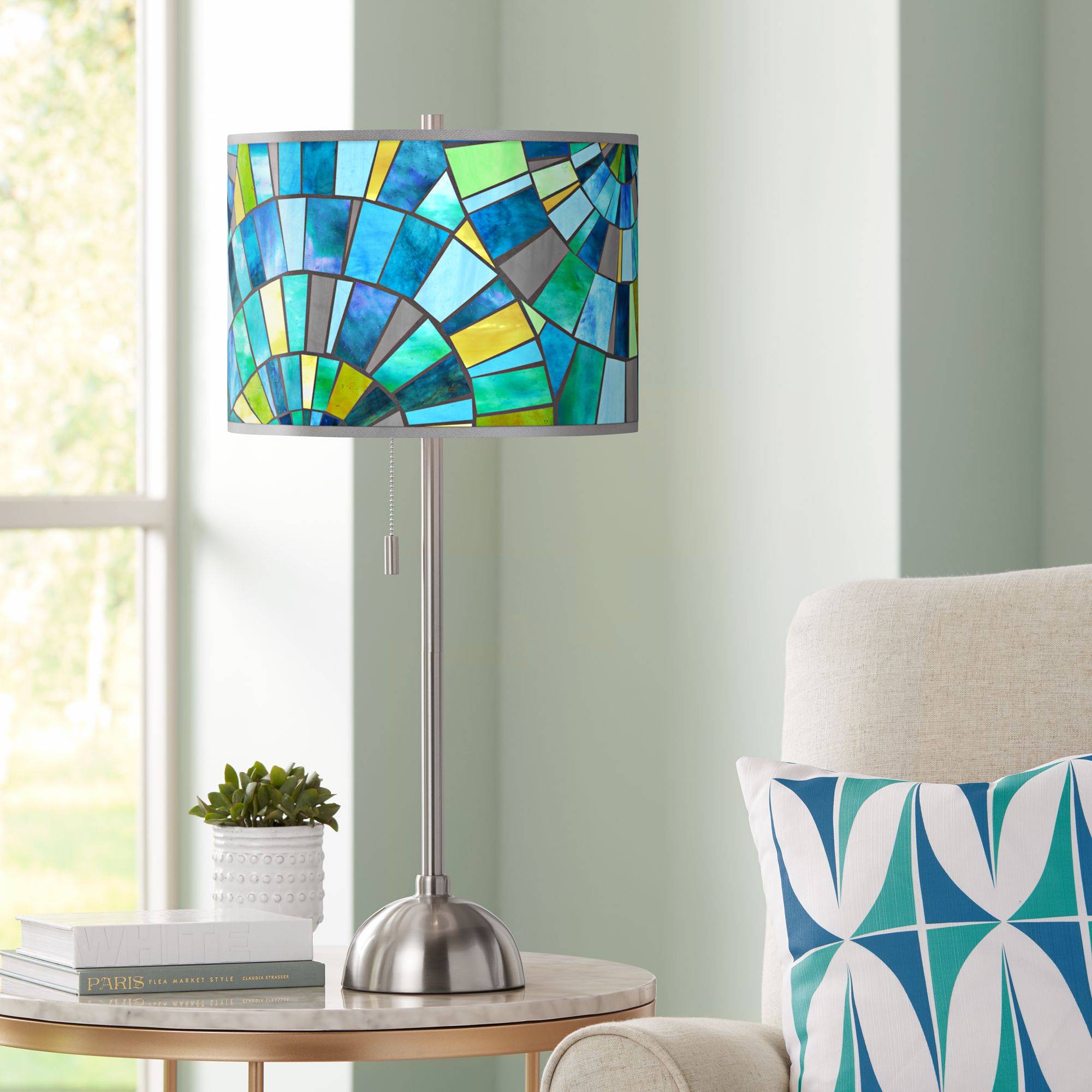 Lagos Mosaic Metallic Giclee Brushed Nickel Table Lamp