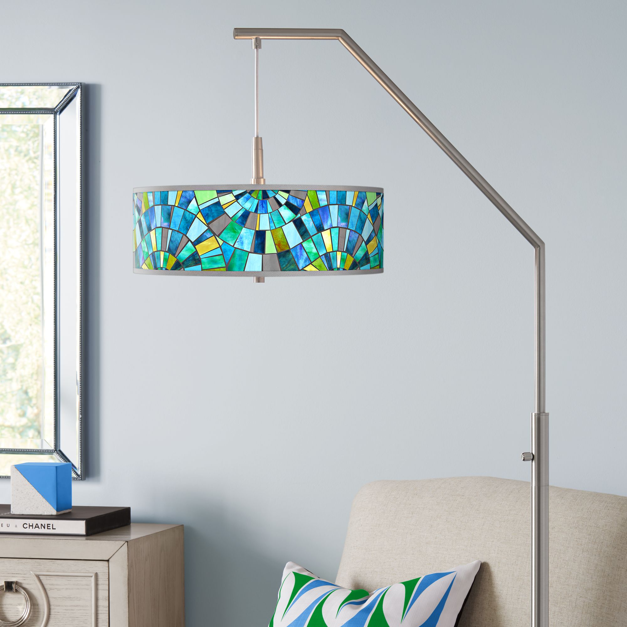 Lagos Mosaic Giclee Shade Arc Floor Lamp