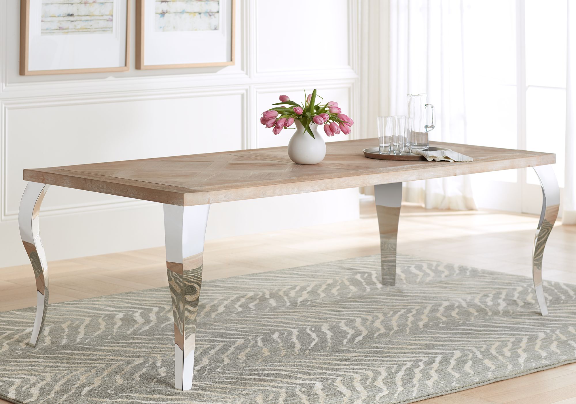 Carlisle 88" Wide Stainless Steel and Wood Dining Table