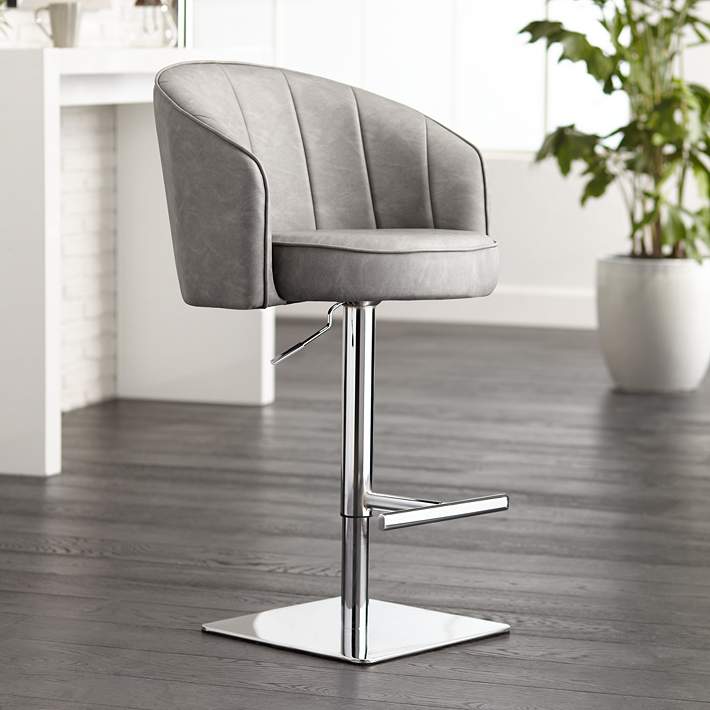 Chase Gray Faux Leather Swivel, Contemporary Swivel Bar Stools
