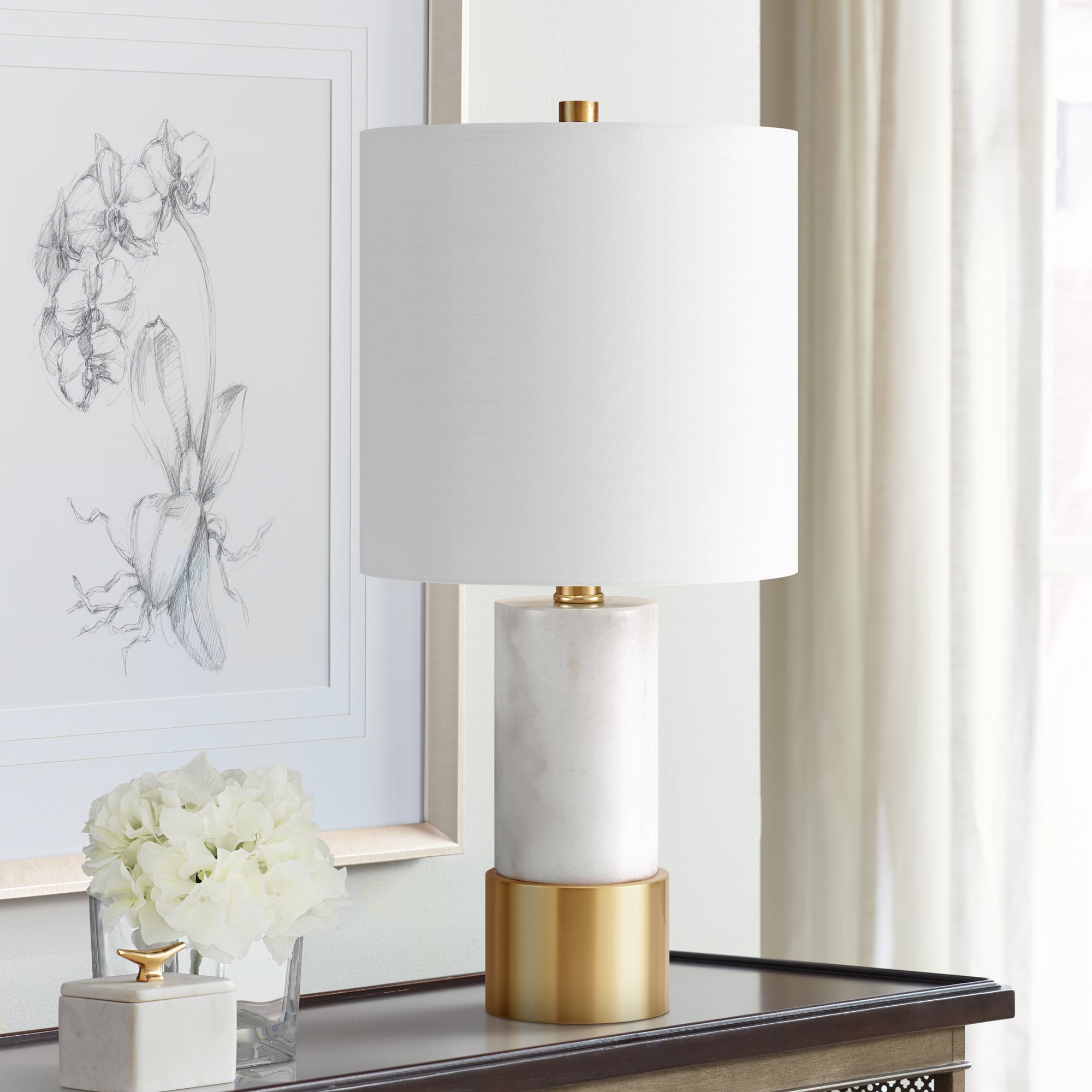 Paige White Marble with Brass Base Accent Table Lamp