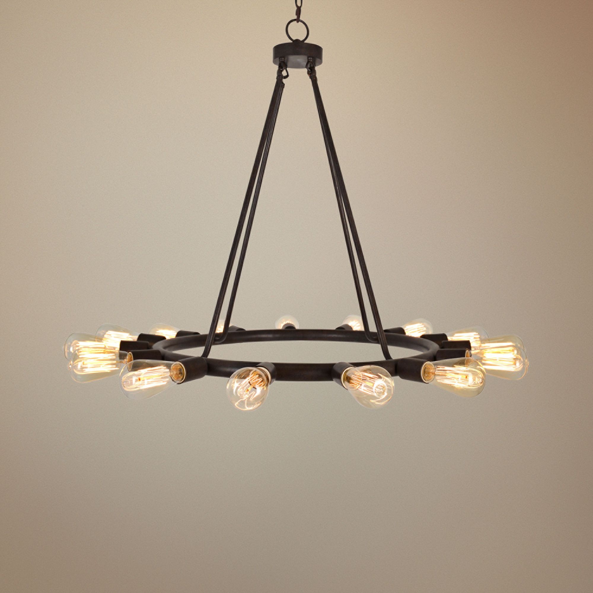 Dakota 28" Wide Bronze 15-Light Wagon Wheel Chandelier