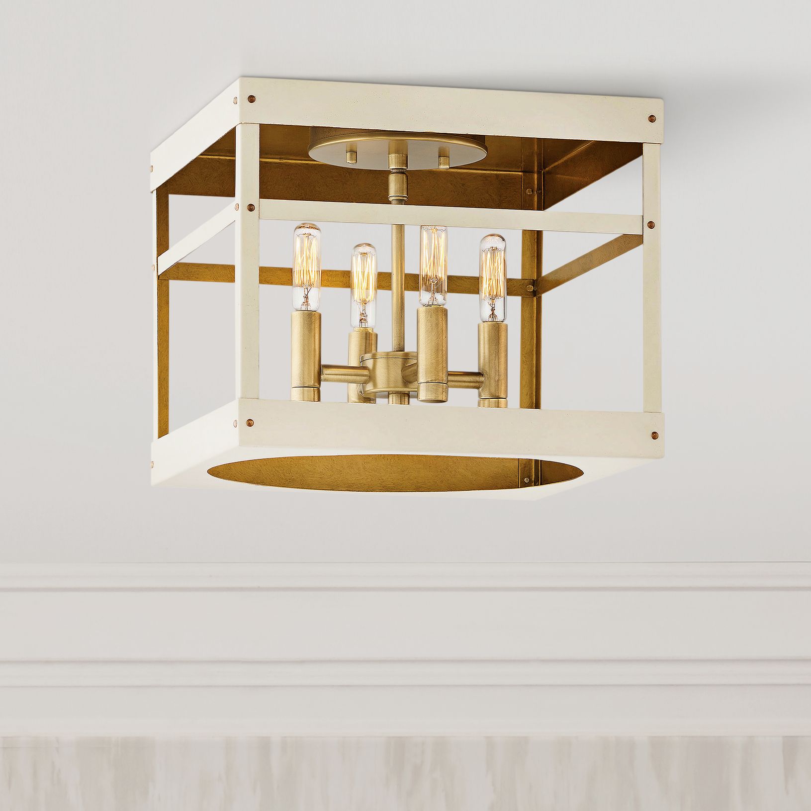 Porter 12" Wide Heritage Brass and White 4-Light Ceiling Light