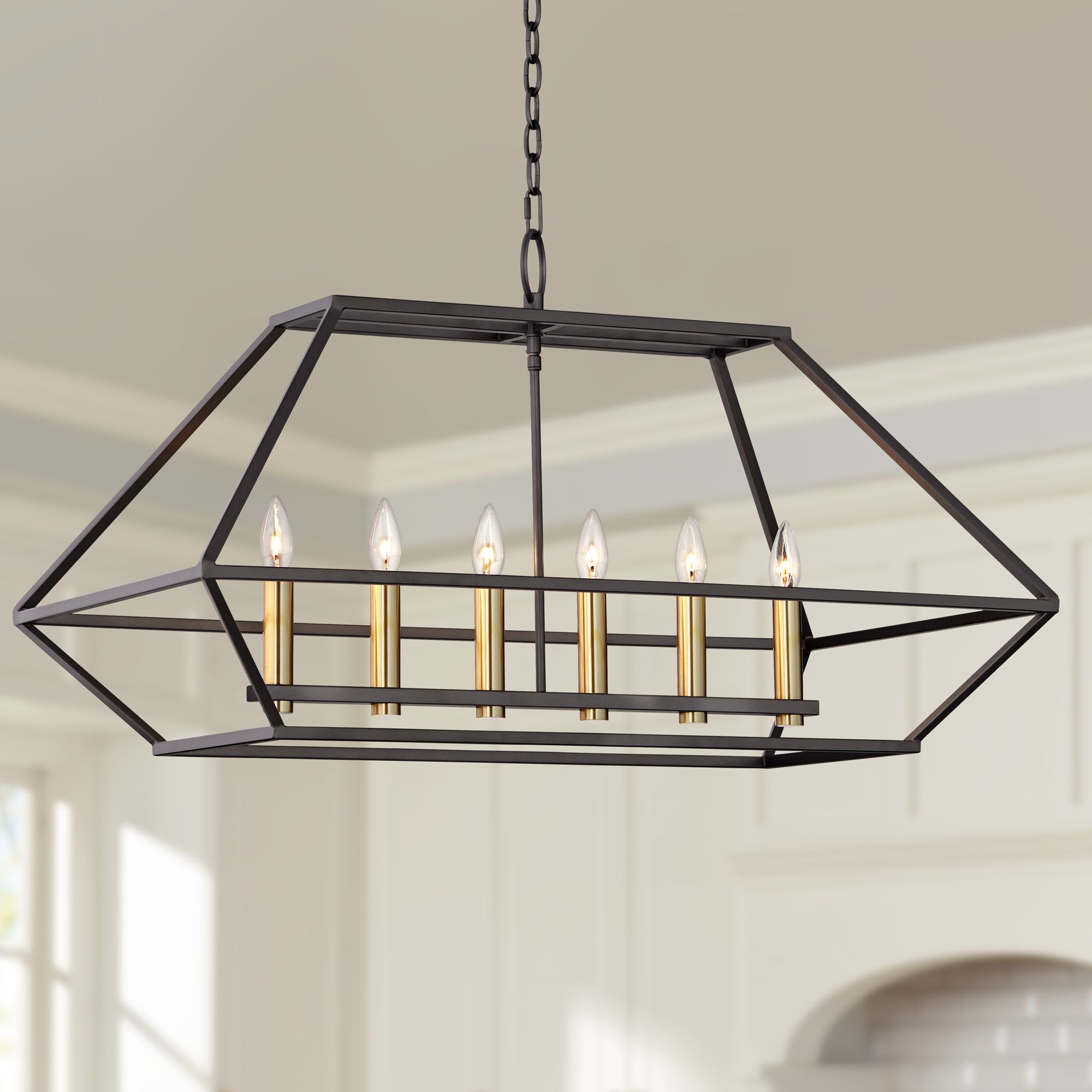 Ivon 35" Wide Gun Metal 6-Lt Kitchen Island Light Chandelier