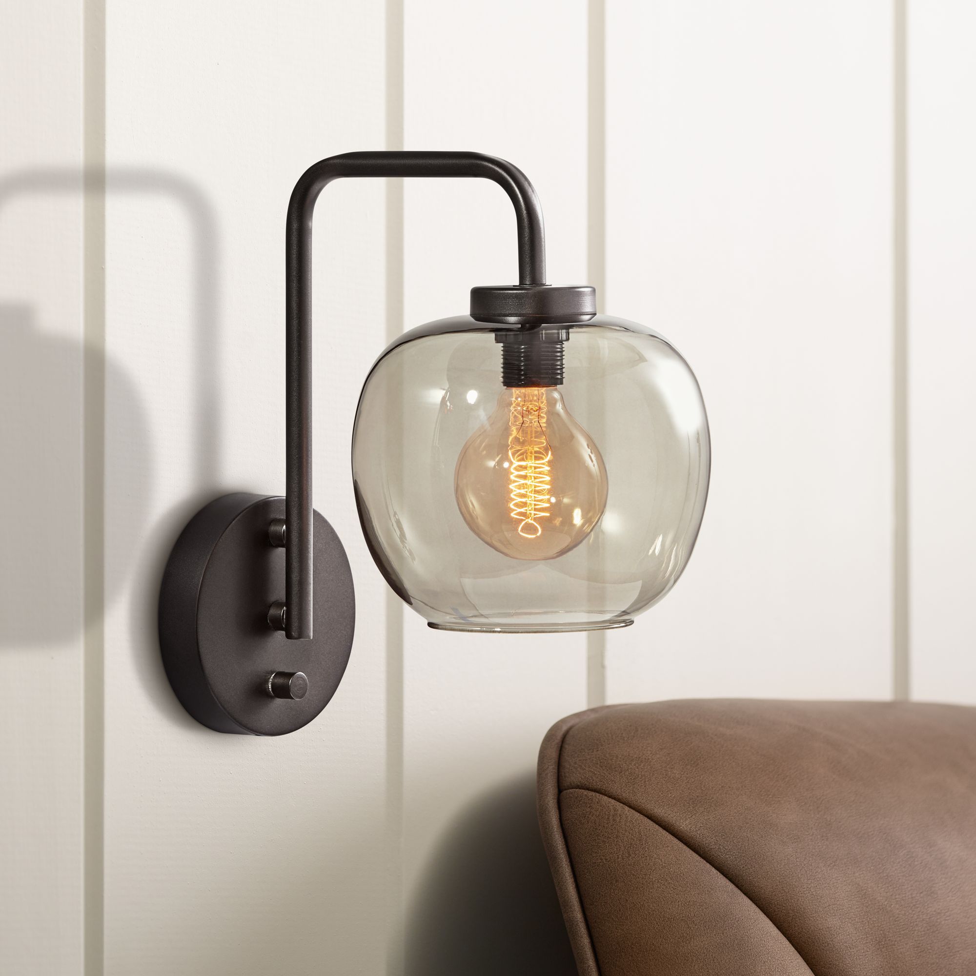Ashton Matte Black And Smoked Glass Plug In Wall Lamp 62y64 Lamps Plus