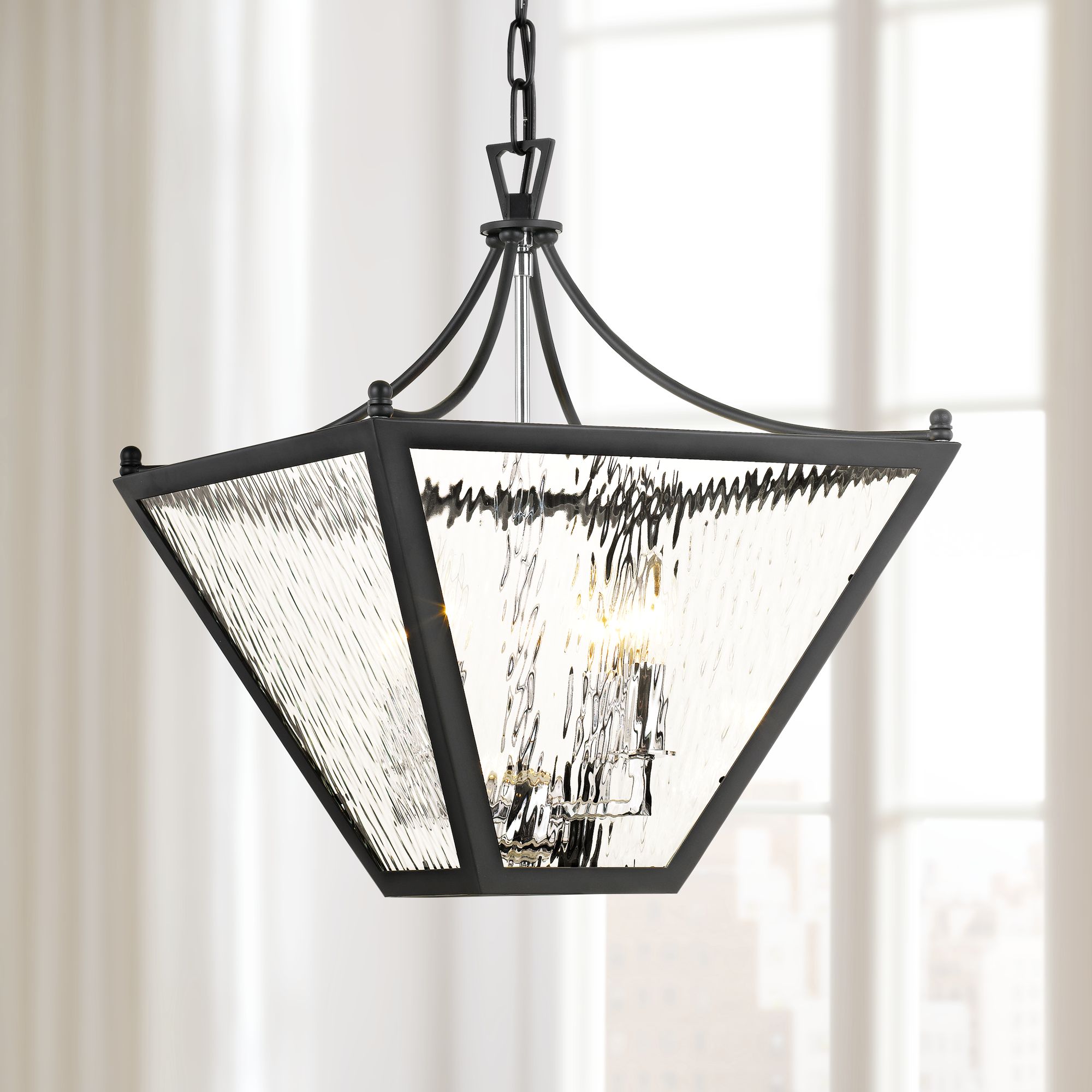 Park Hill 16" Wide Matte Black and Water Glass Pendant Light