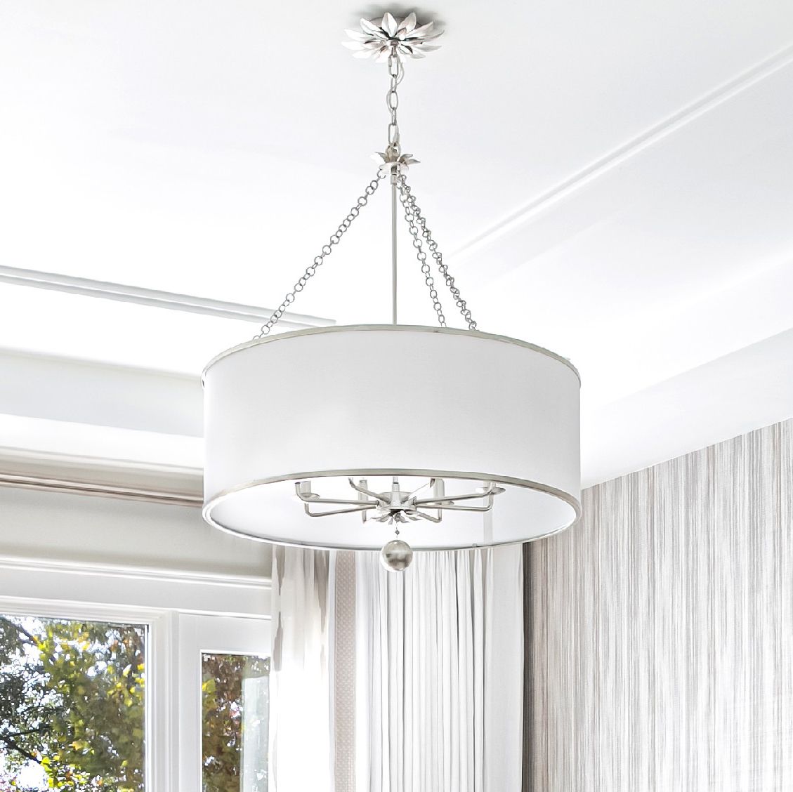 Crystorama Broche 29" Wide Antique Silver Drum Chandelier