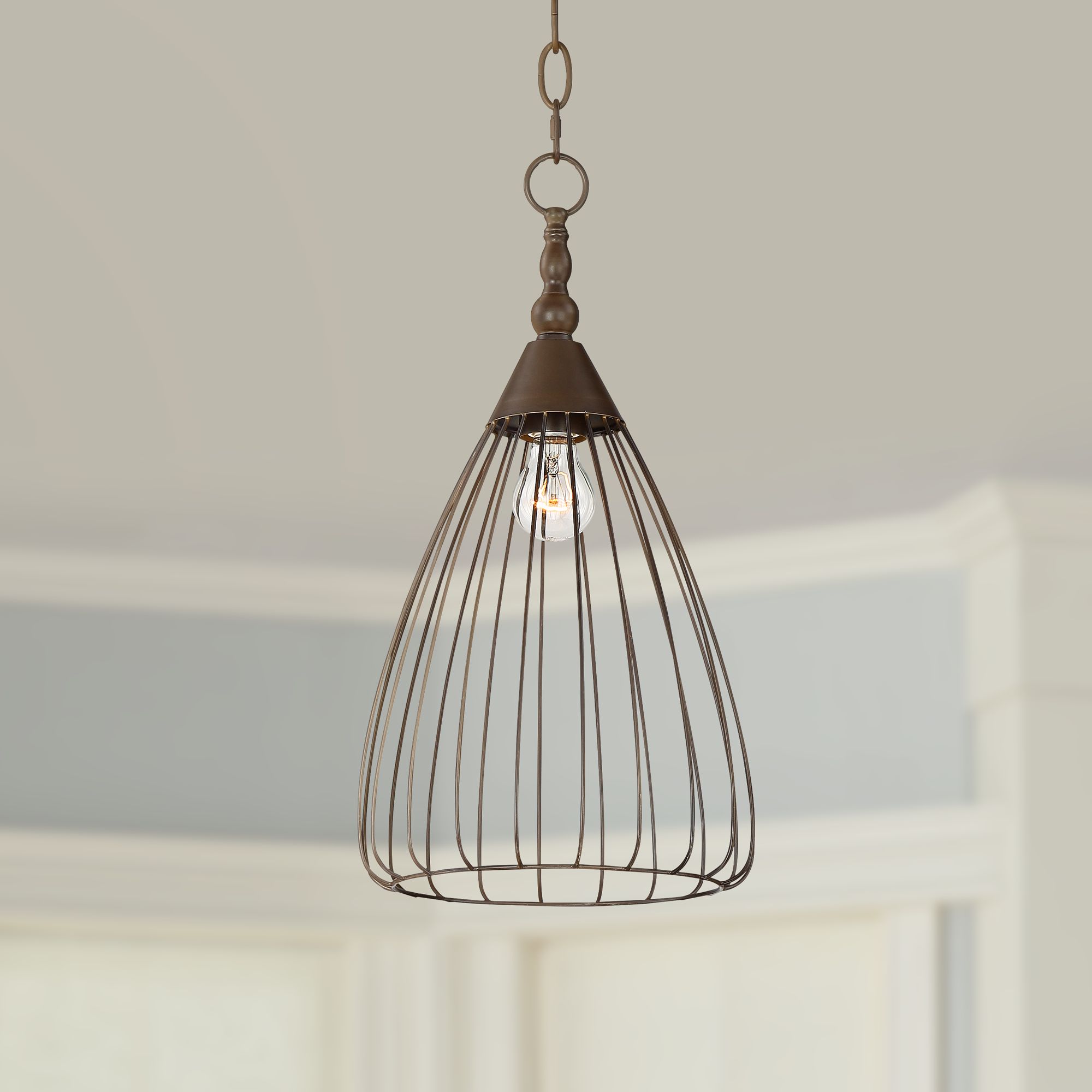 Keiser 9" Wide Oil-Rubbed Bronze Metal Wire Pendant
