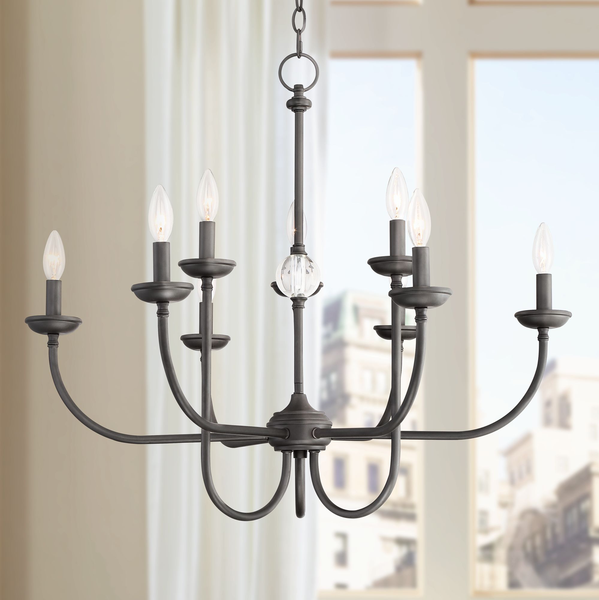 Clancy 30 1/4" Wide Bronze Metal 9-Light Chandelier