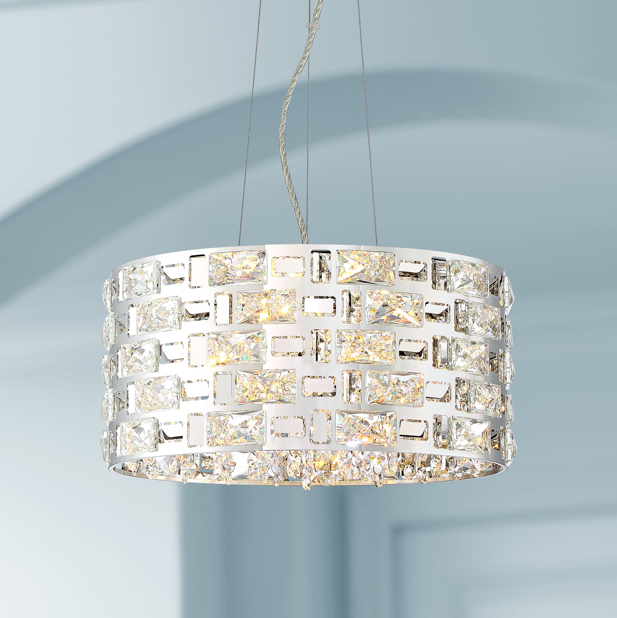 Possini Euro Crystal Rain 15 1/2" Wide Chrome LED Pendant
