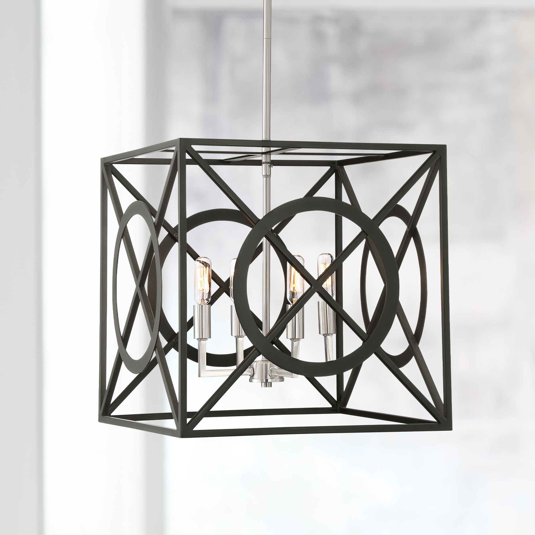 Richardson 16" Wide Black and Brushed Nickel 4-Light Pendant