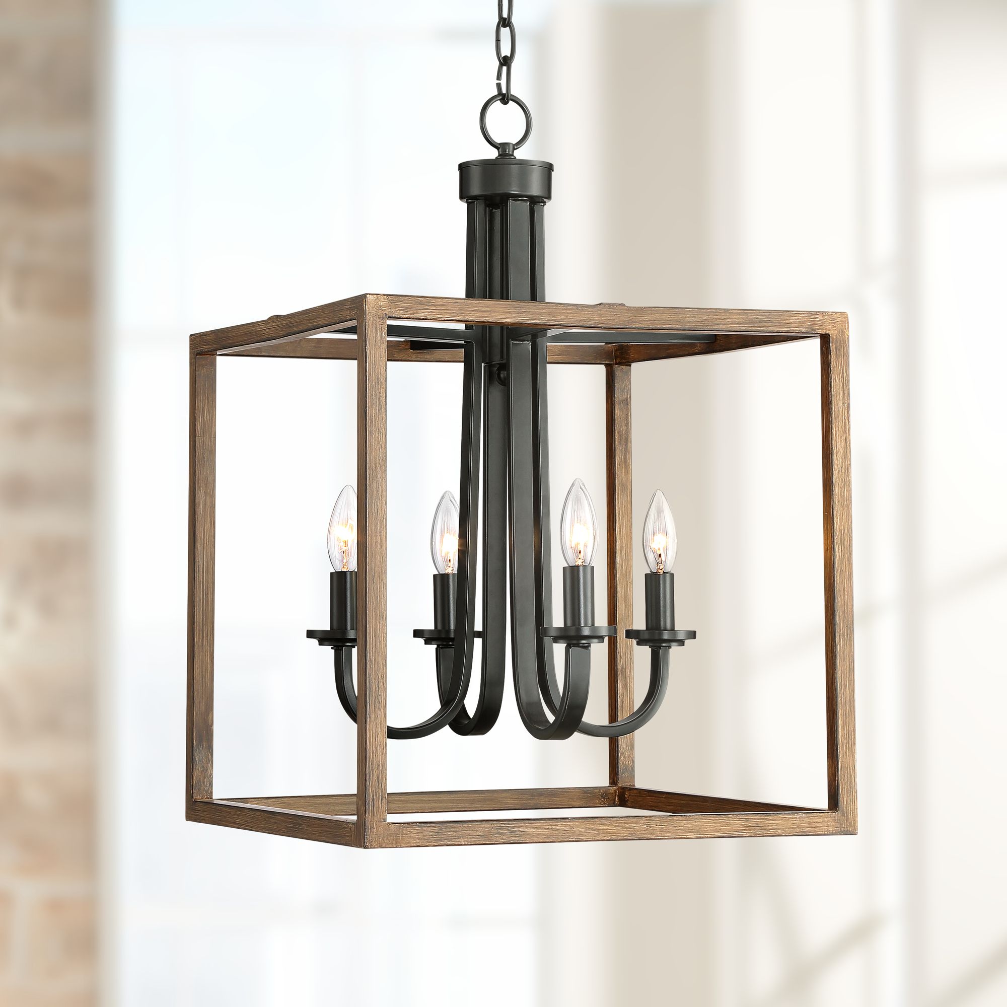 Framingham 16 3/4" Wide Wood Grain 4-Light Entry Pendant