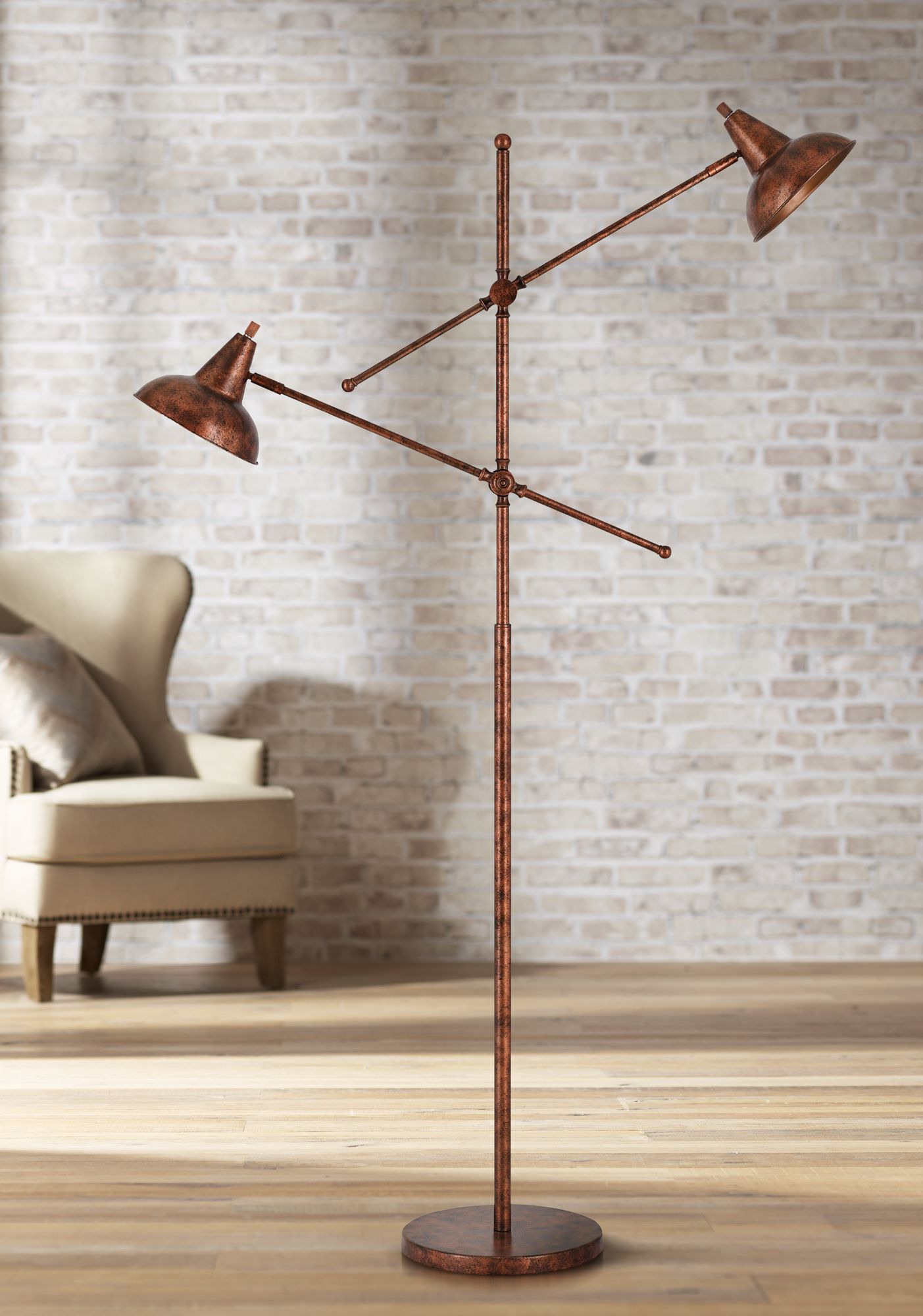 Canterbury Rust Metal 2-Light Adjustable Floor Lamp