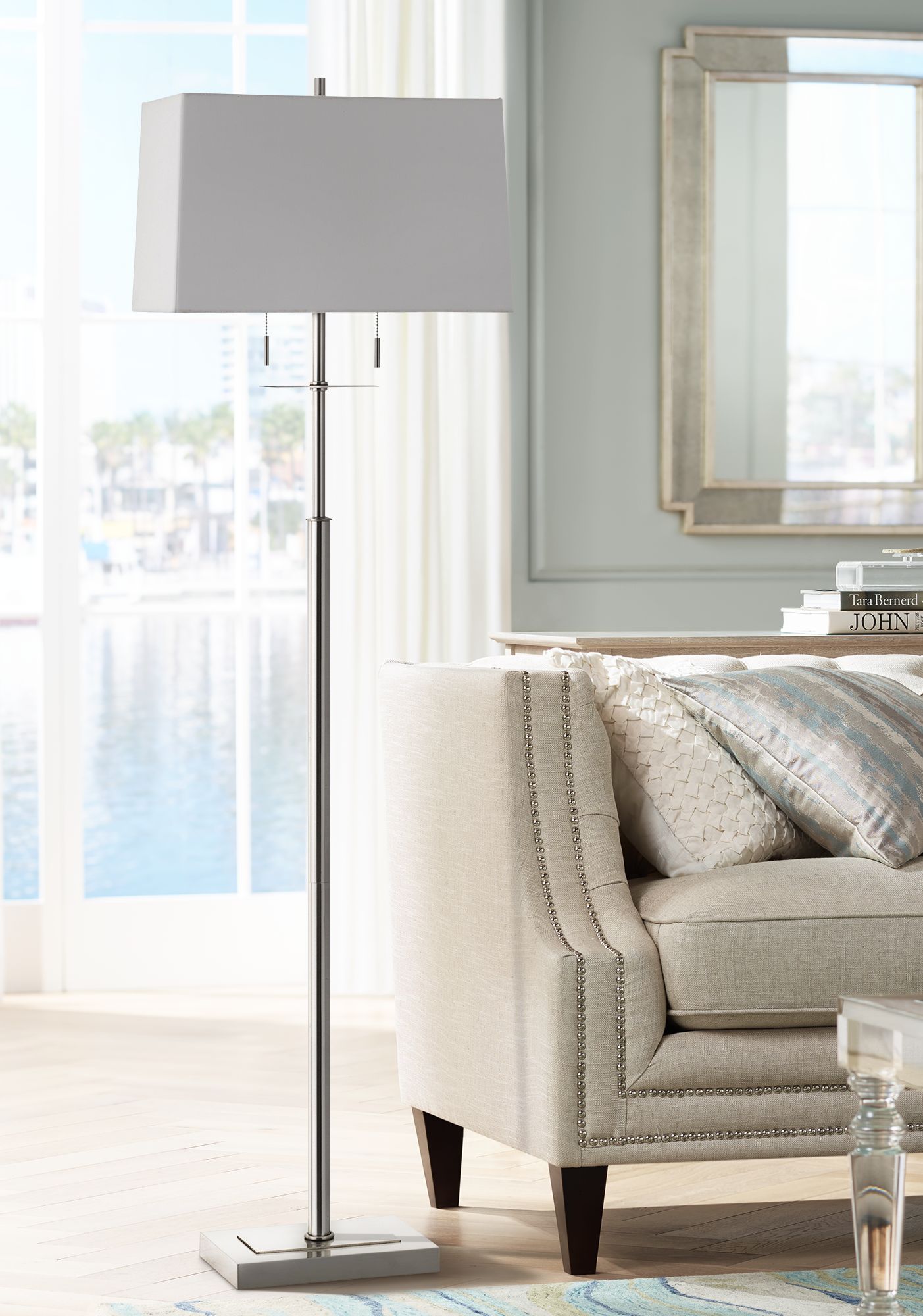 Norwich Brushed Steel Metal Pole Floor Lamp