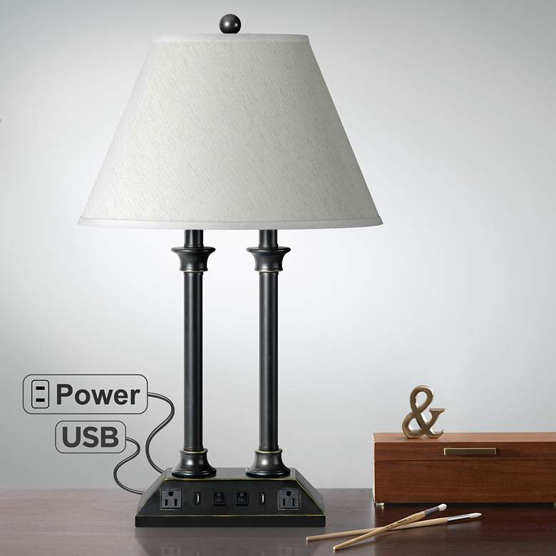 Image 1 Conlyn Double Light Dark Bronze USB Nightstand Desk Lamp