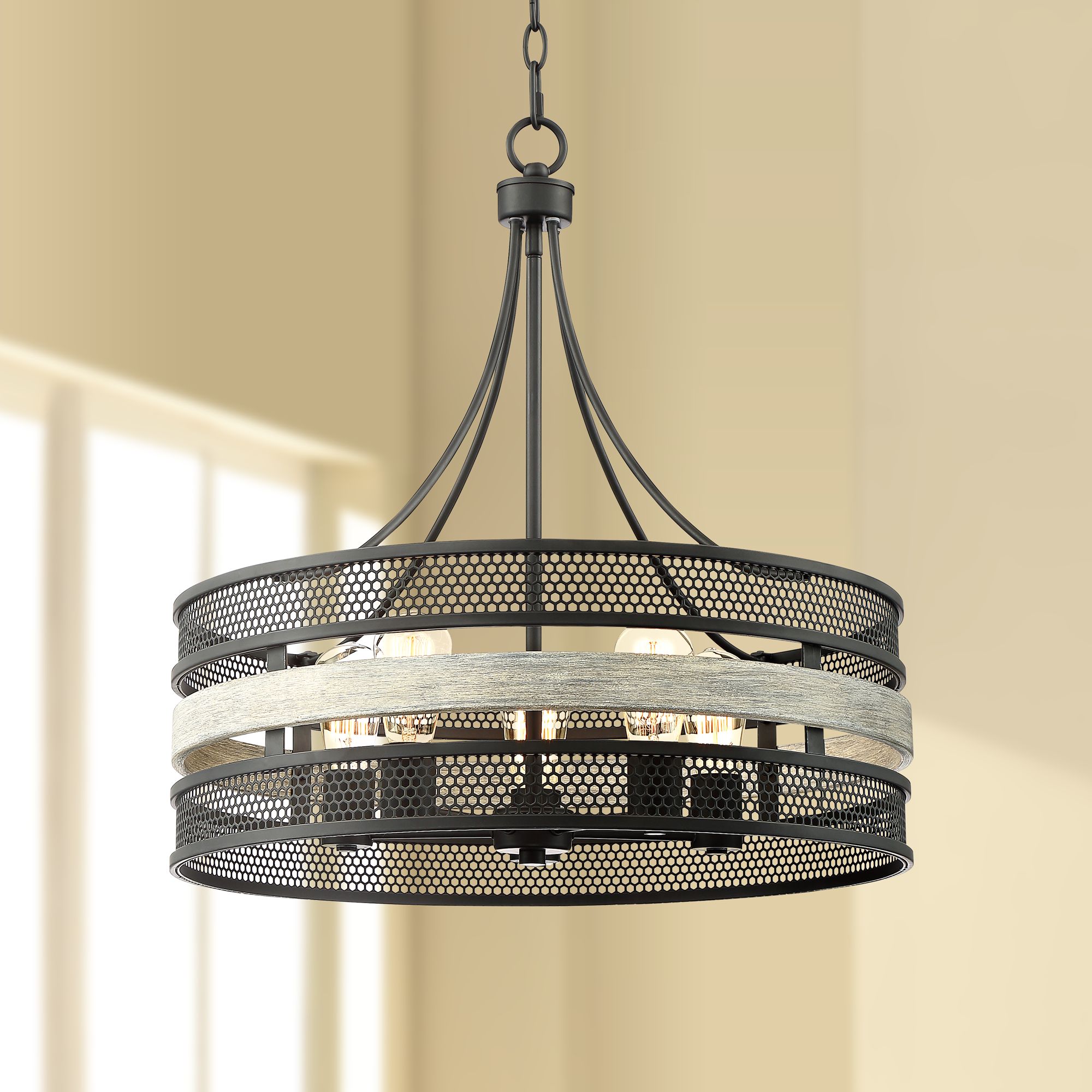 McGraw 22" Wide Black and Gray Wood 5-Light Pendant