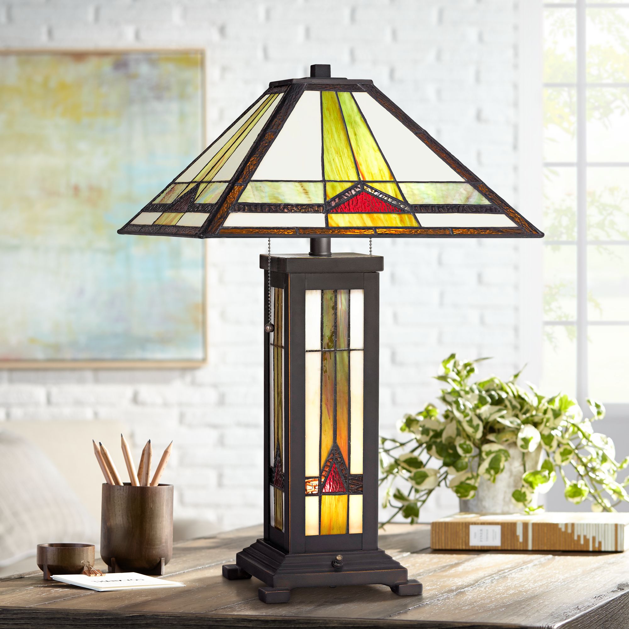 Alexander Tiffany-Style Table Lamp with Night Light