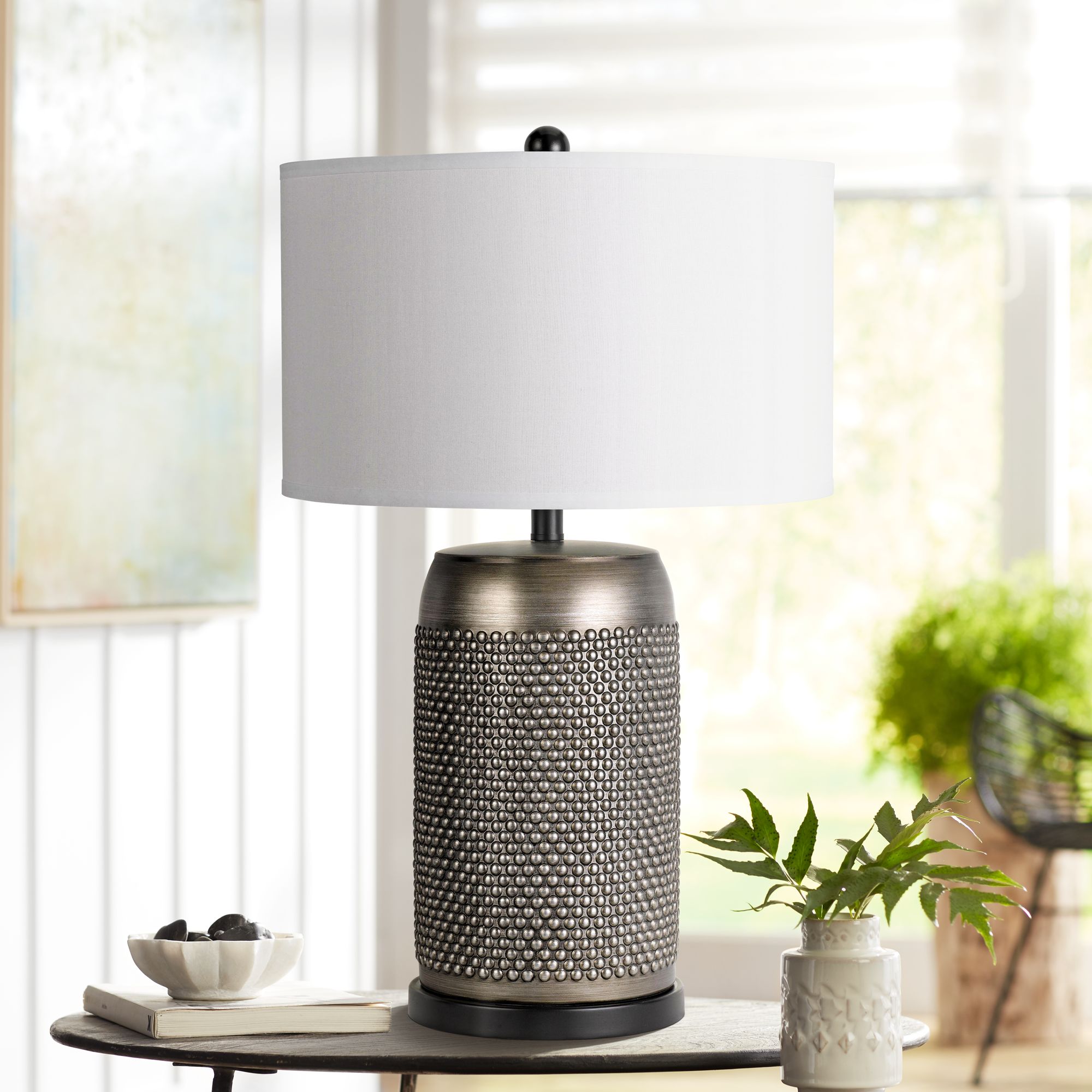 Desio Textured Antique Silver Painted Ceramic Table Lamp