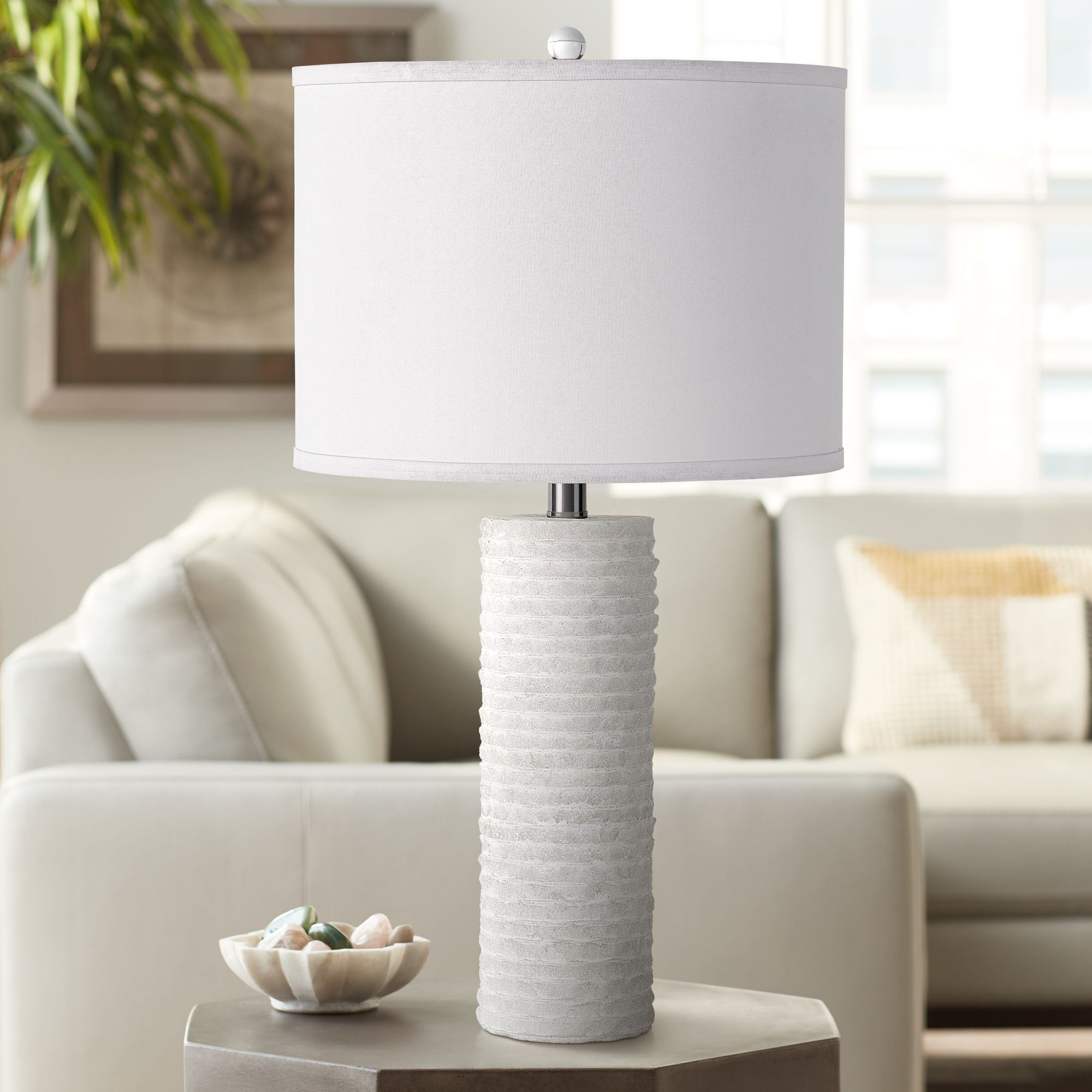 Granite Stone Snowy White Stacked Tower Table Lamp
