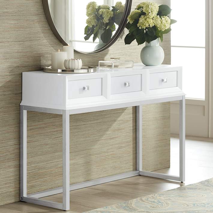 3 Drawer Modern Desk Or Console Table, Long White Console Table With Storage