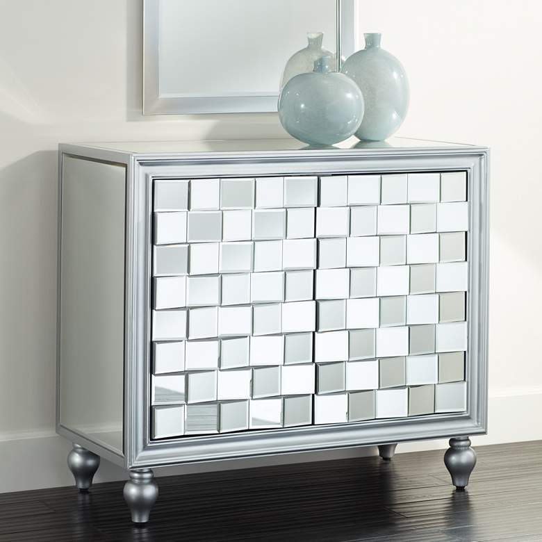Briana 35&quot; Wide 2-Door Silver Mirrored Accent Cabinet