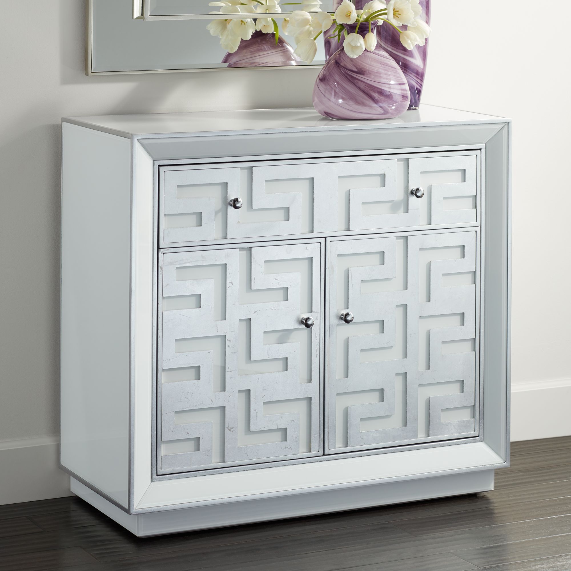 Bodrum 35" Wide 1-Drawer 2-Door Antique Silver Cabinet