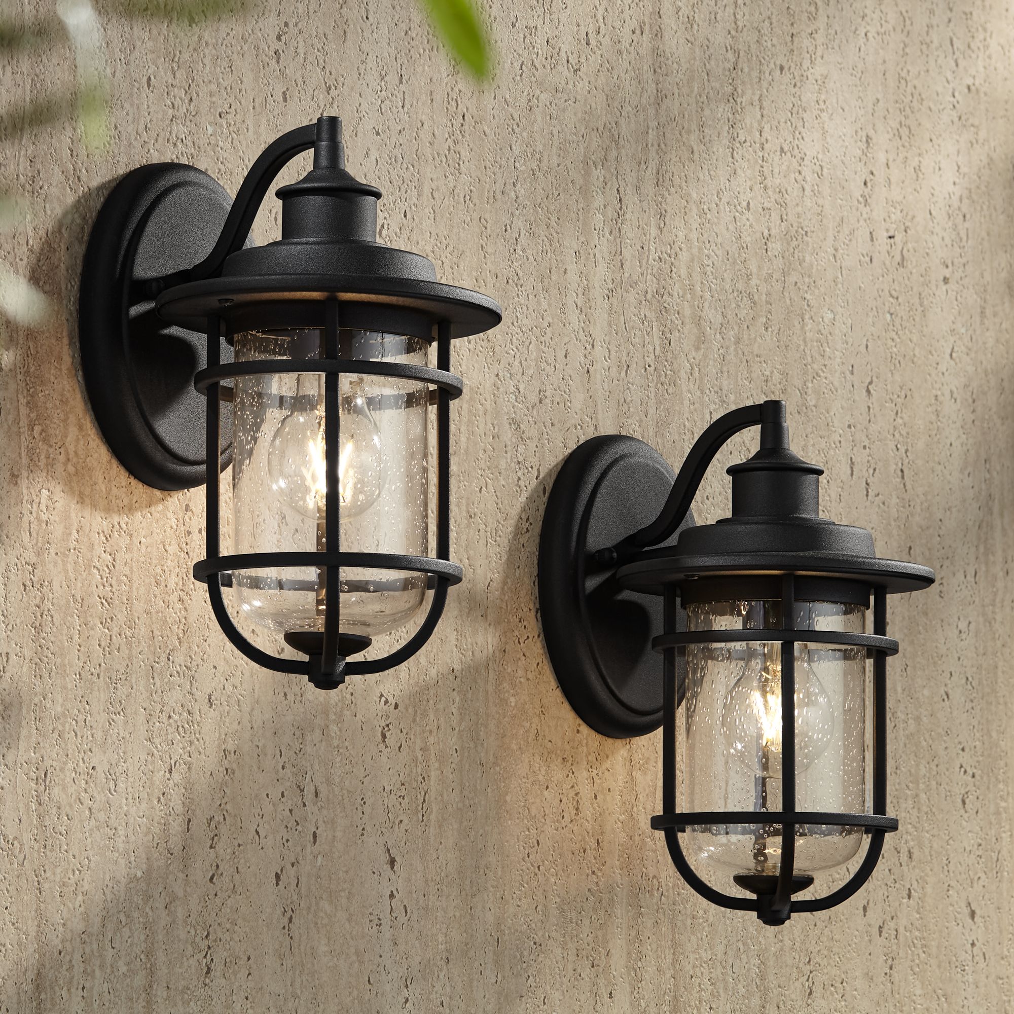 Markham 10 1/2"H Textured Black Outdoor Wall Lights Set of 2