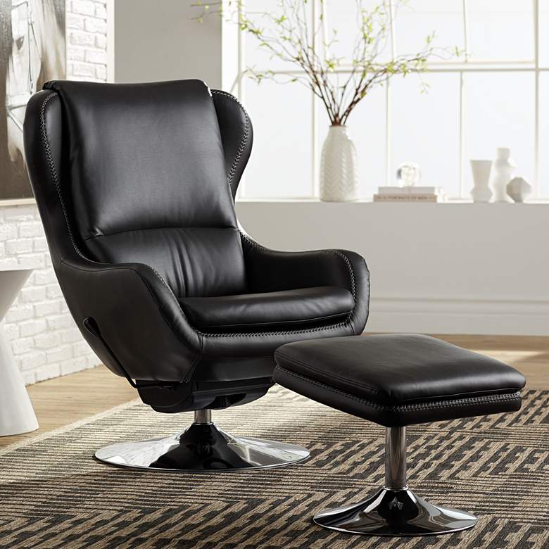 Baxter Black Faux Leather Lounge Chair and Ottoman - #63M82 | Lamps Plus
