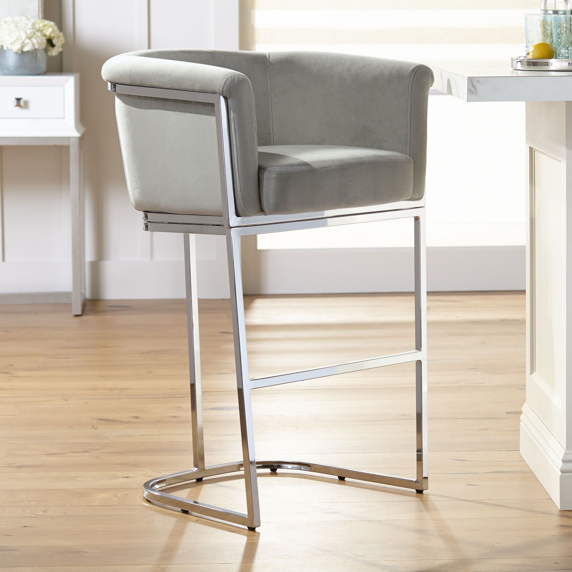 Reign 31" Gray Velvet and Chrome Barstool