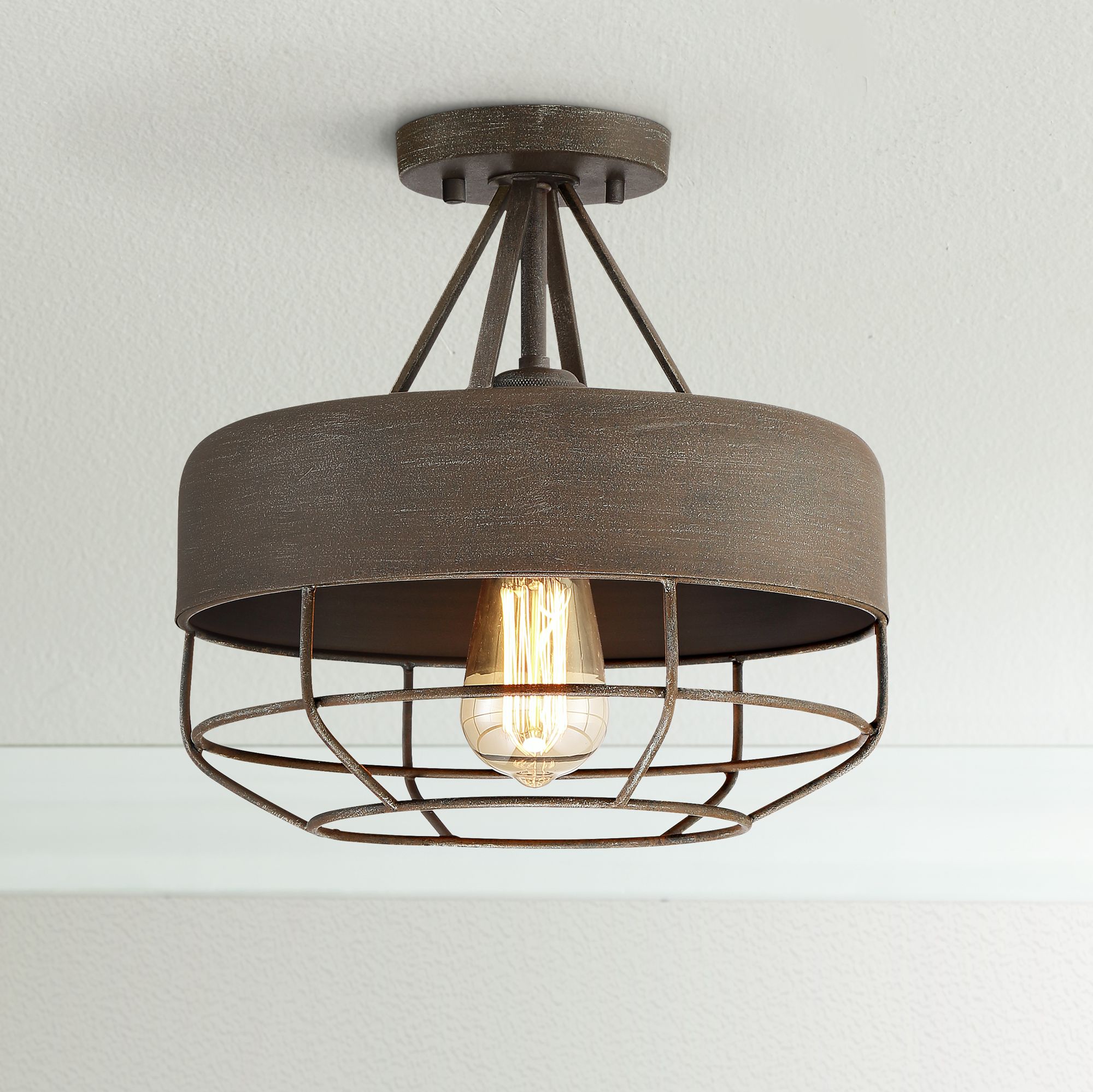 Brady 12" Wide Bronze Bottom Cage Drum Ceiling Light