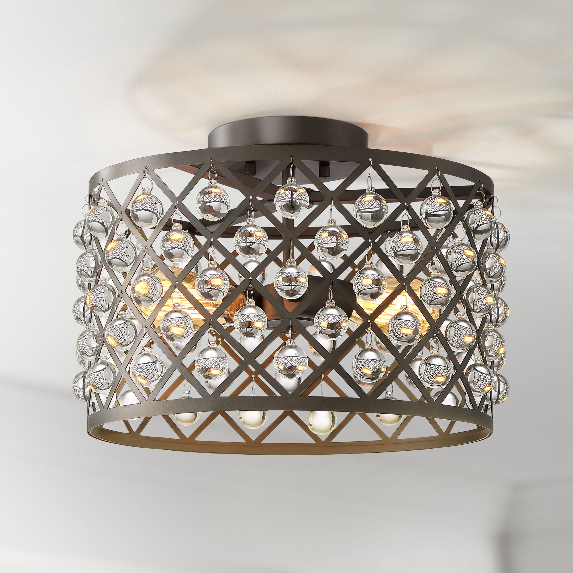 Justin 15" Wide Bronze Mesh Drum 2-Light Ceiling Light