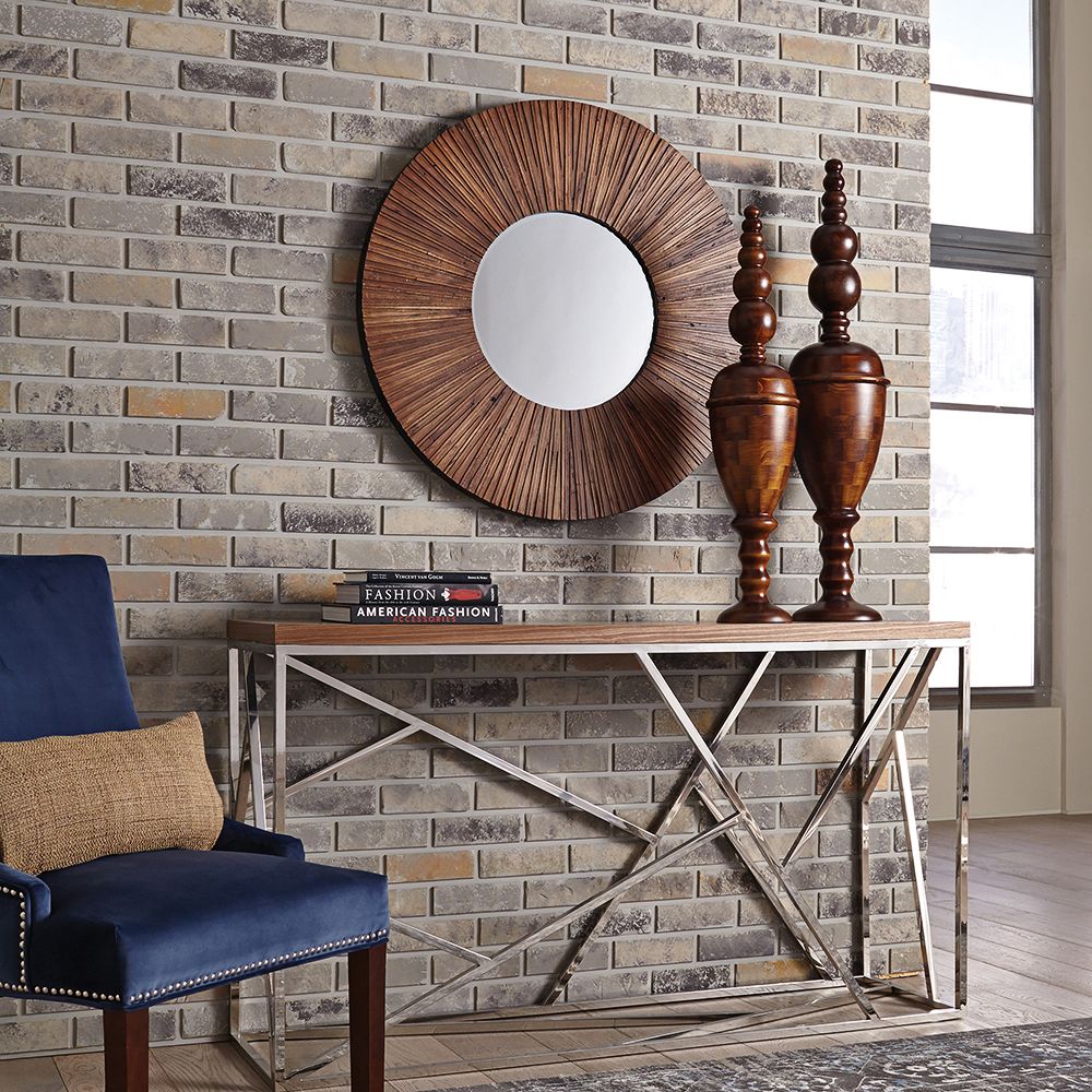 Howard Elliott Walden Walnut Wood Plank 36" Round Mirror