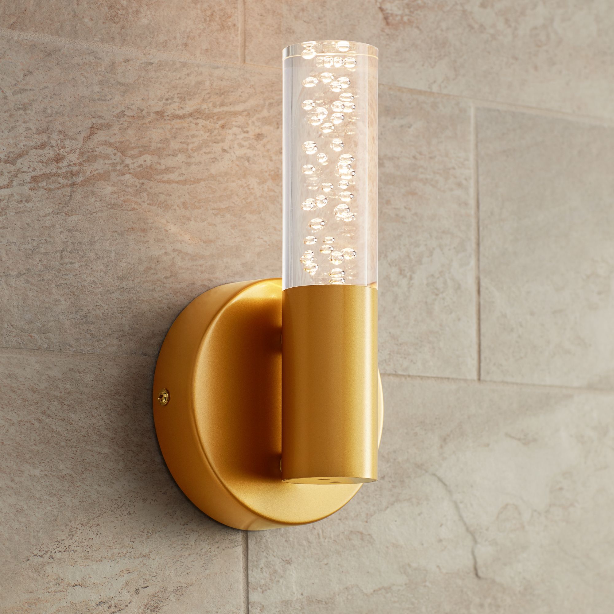 Natalya Bubble Acrylic Tube 9" High Soft Gold LED Sconce