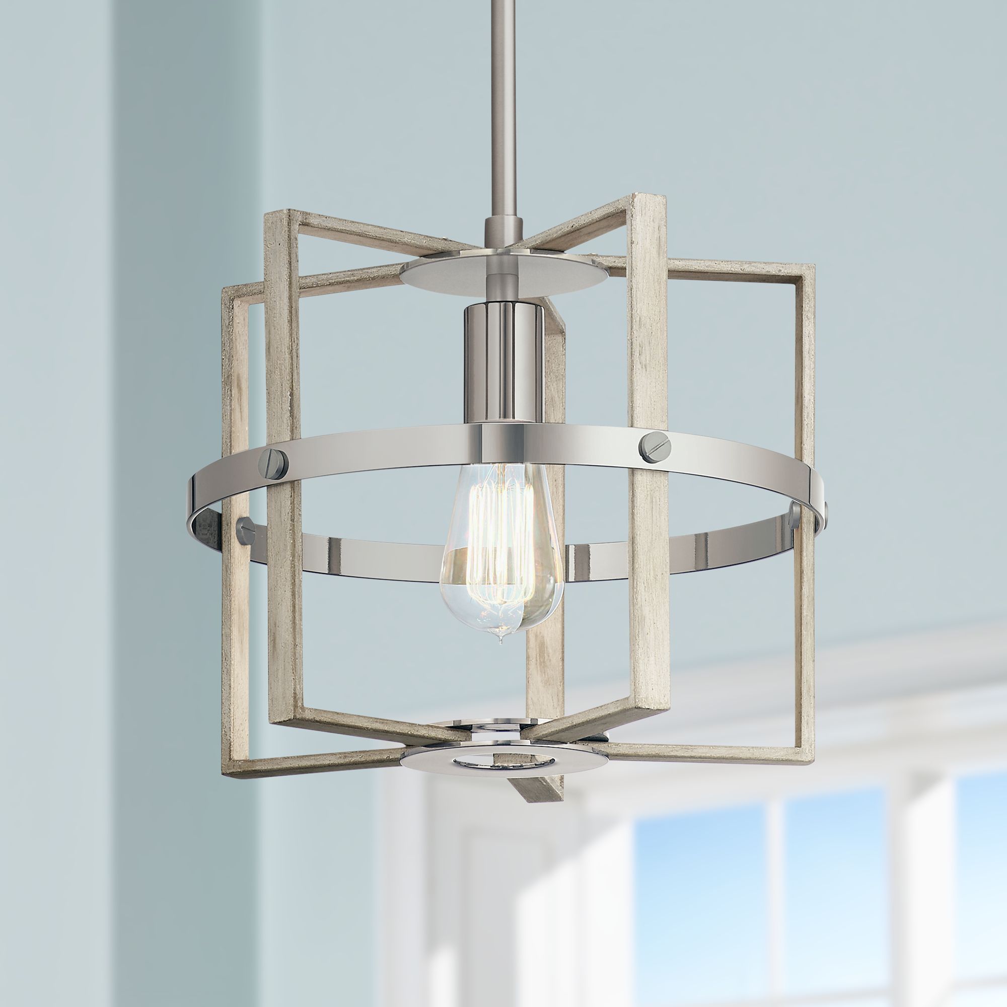 Kichler Peyton 12" Wide White Washed Wood Mini Pendant