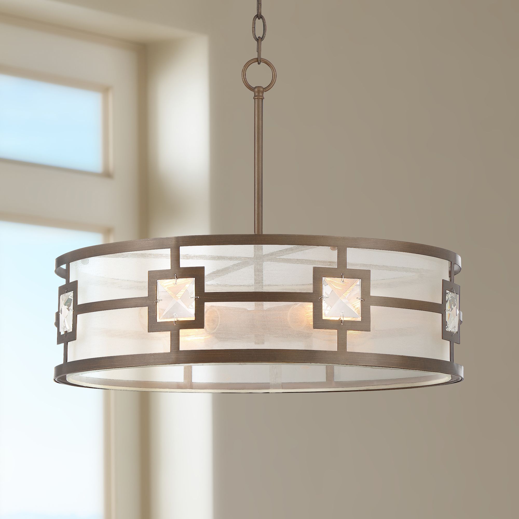 Deco Bling 22" Wide Warm Bronze Drum Pendant Light