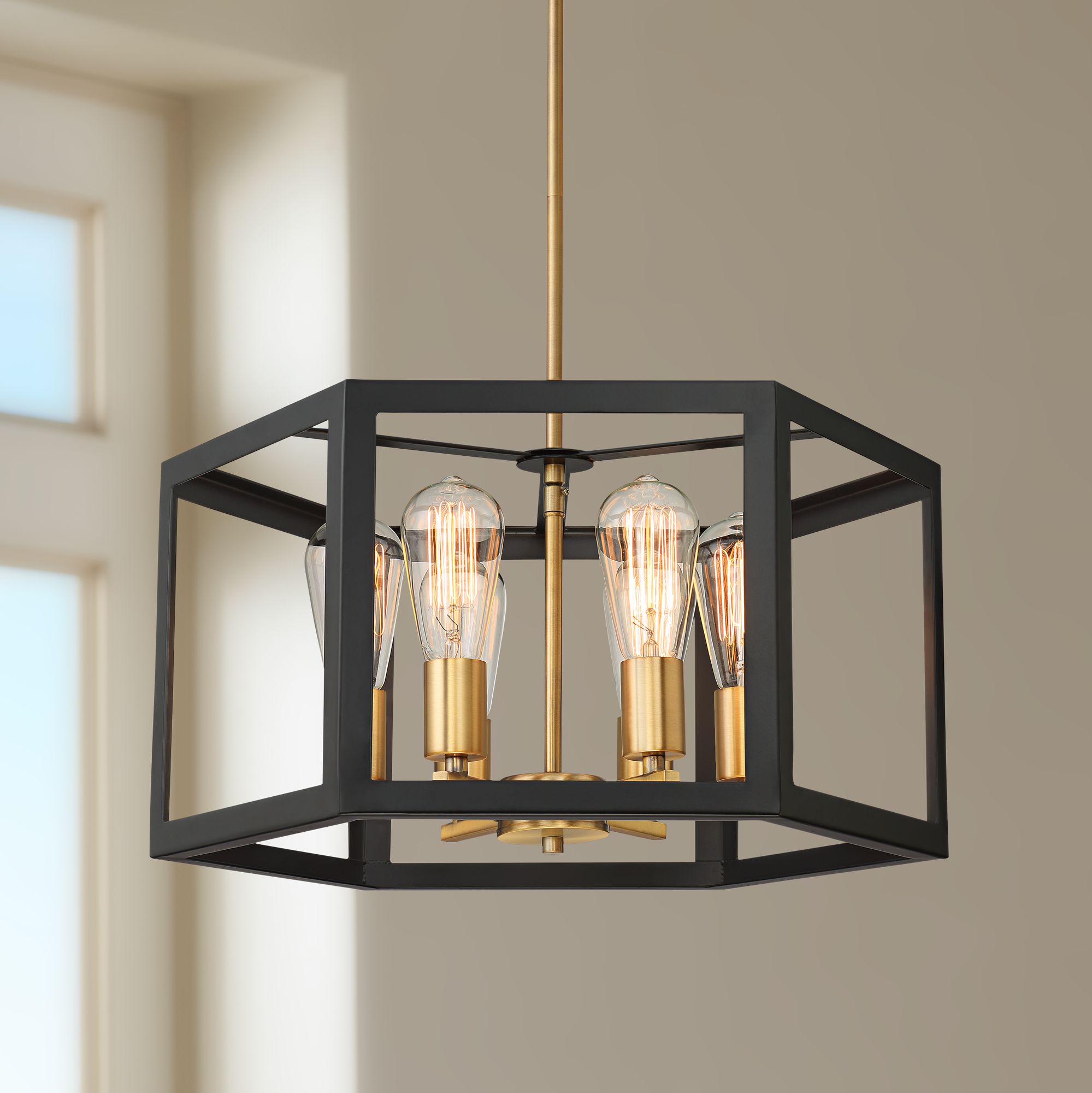 Kendra 16" Wide Antique Bronze Hexagon 4-Light Pendant