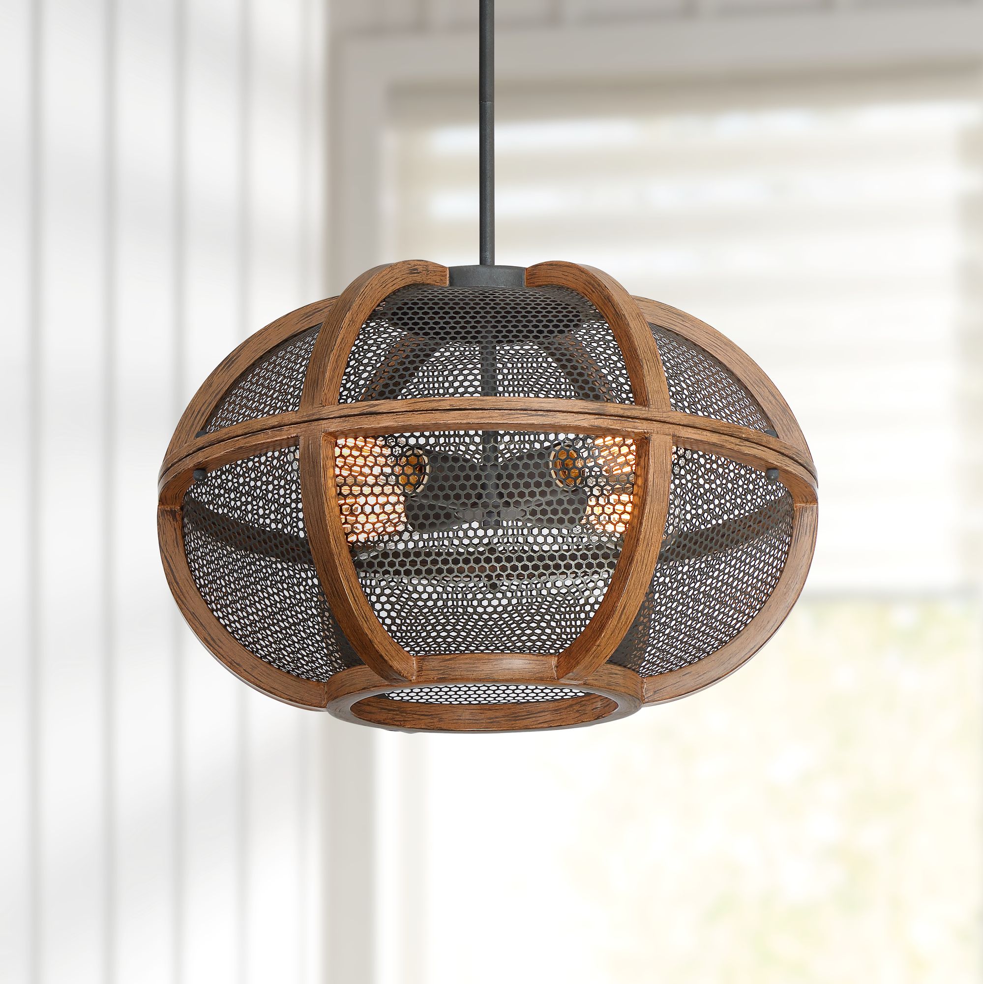 Possini Euro Burwash 20"W 4-Light Brown Wood Pendant Light