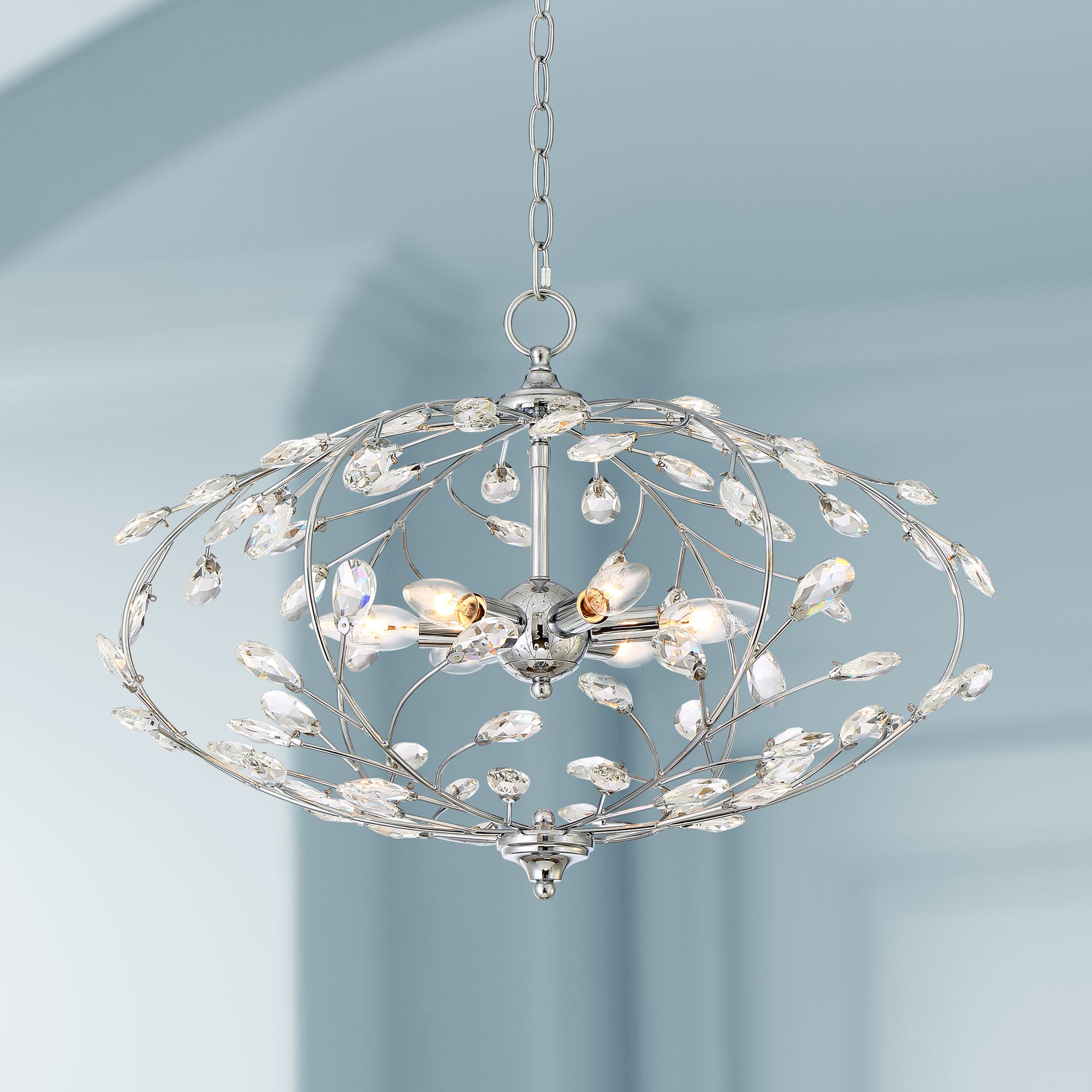Elianna 22" Wide Chrome and Crystal 6-Light Pendant Light