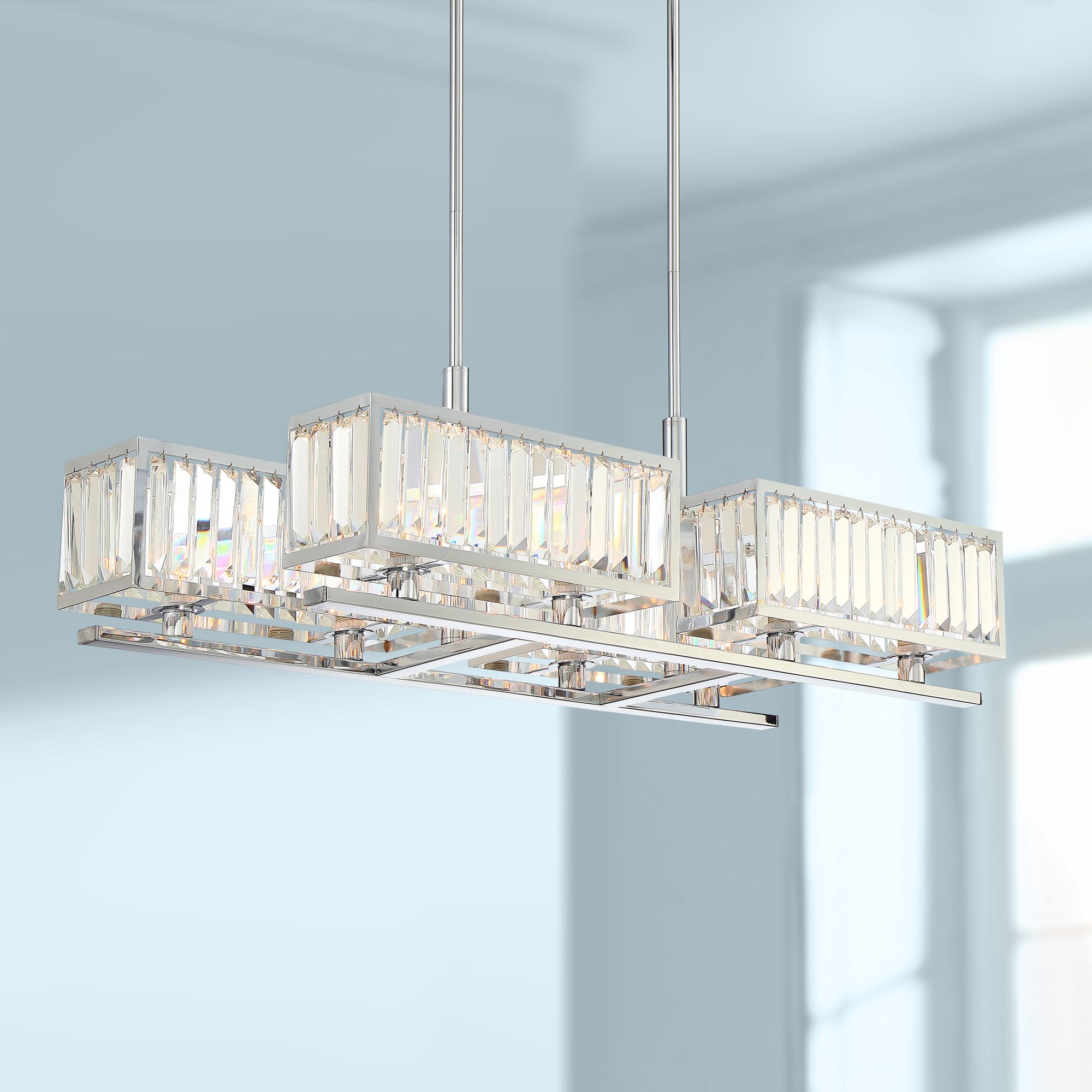Peyton 37" Wide Chrome and Crystal Island Chandelier