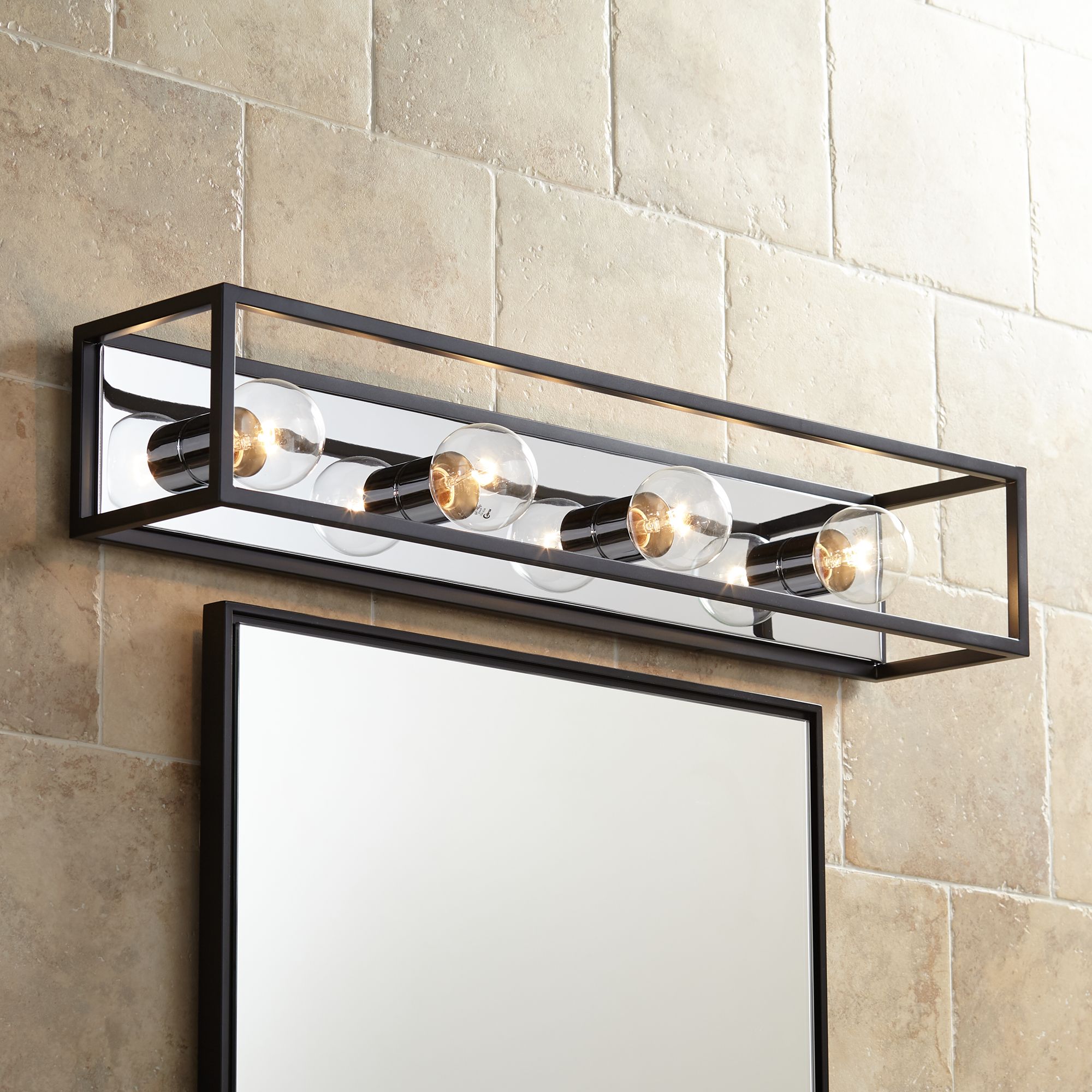 Possini Euro Alfie 32 1/2" Wide Black and Chrome Bath Light