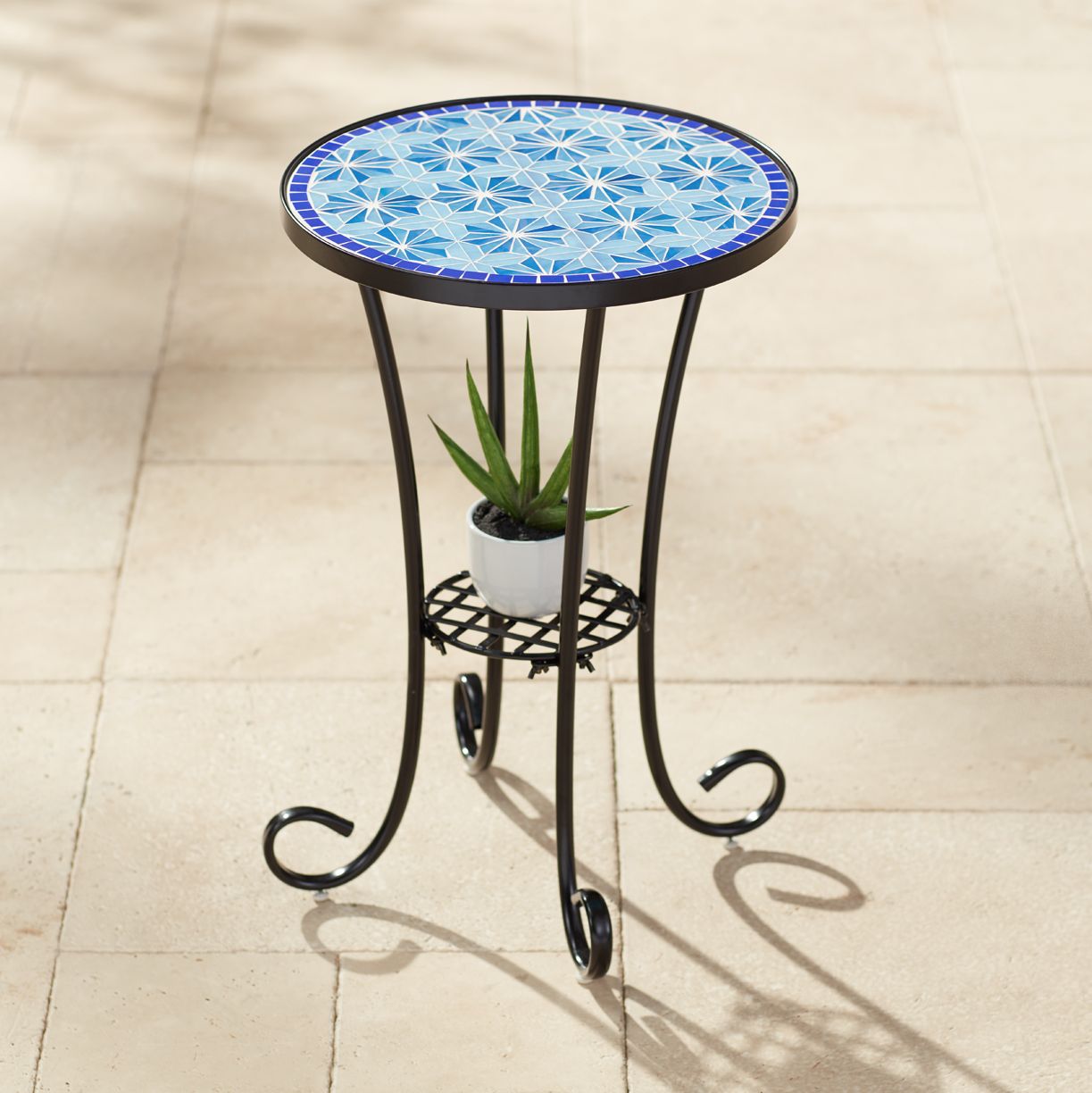 Blue Stars Mosaic Black Outdoor Accent Table