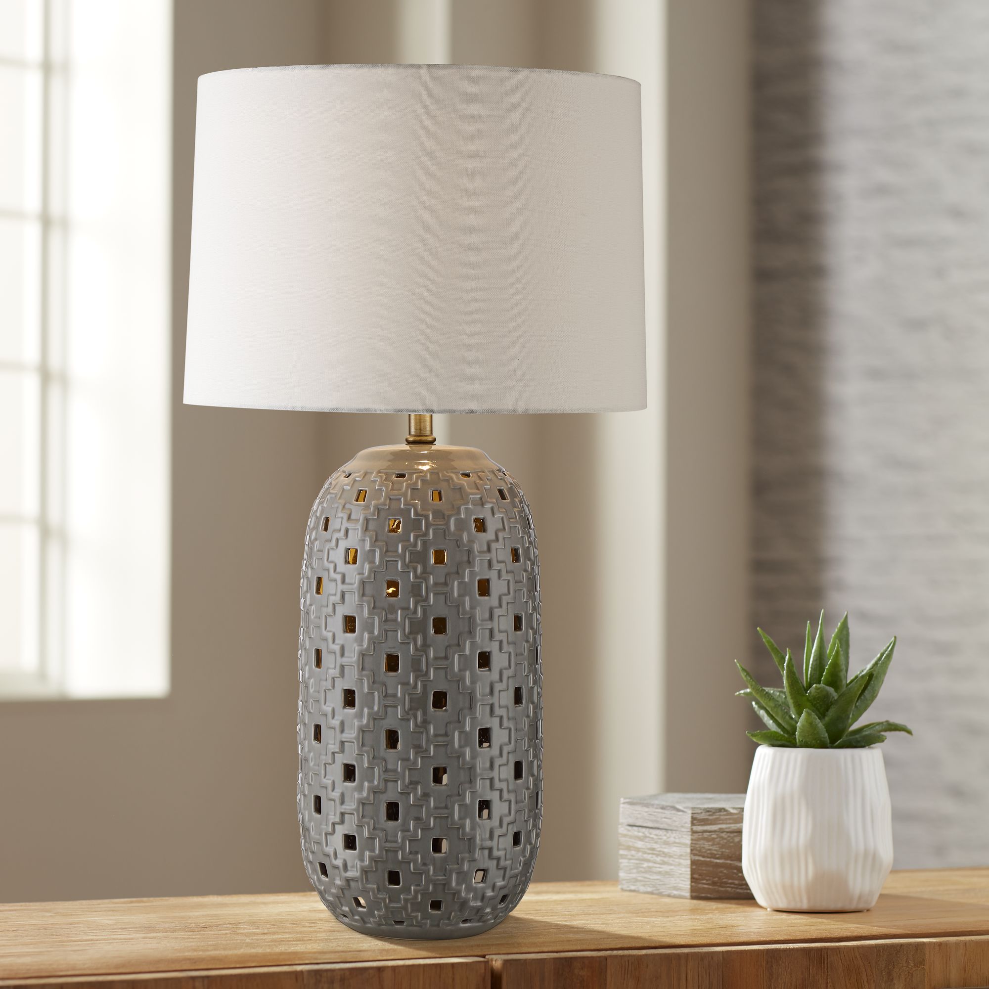 Possini Euro Daniel Gray Ceramic LED Night Light Table Lamp