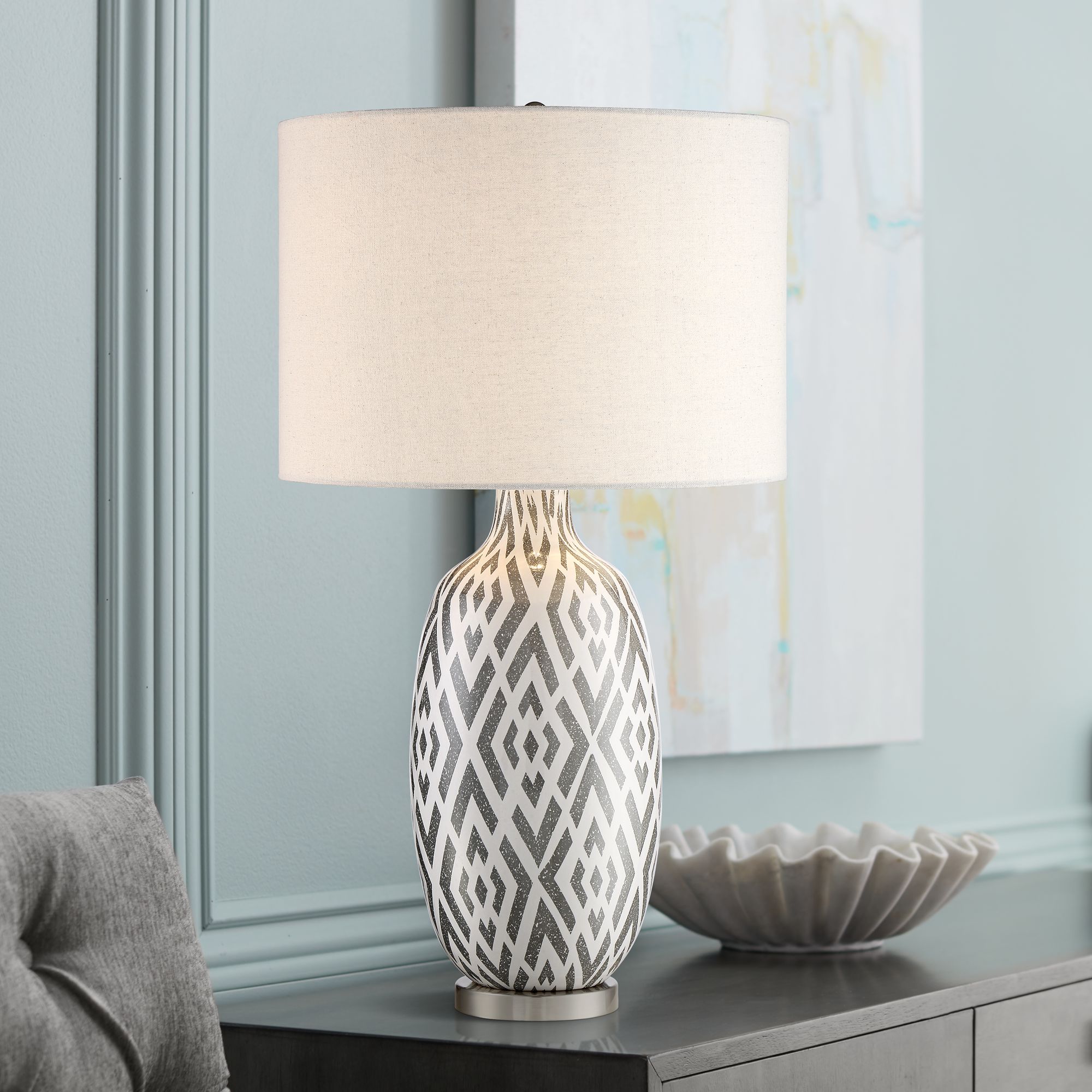 Possini Euro Jake Gray and White Ceramic Table Lamp