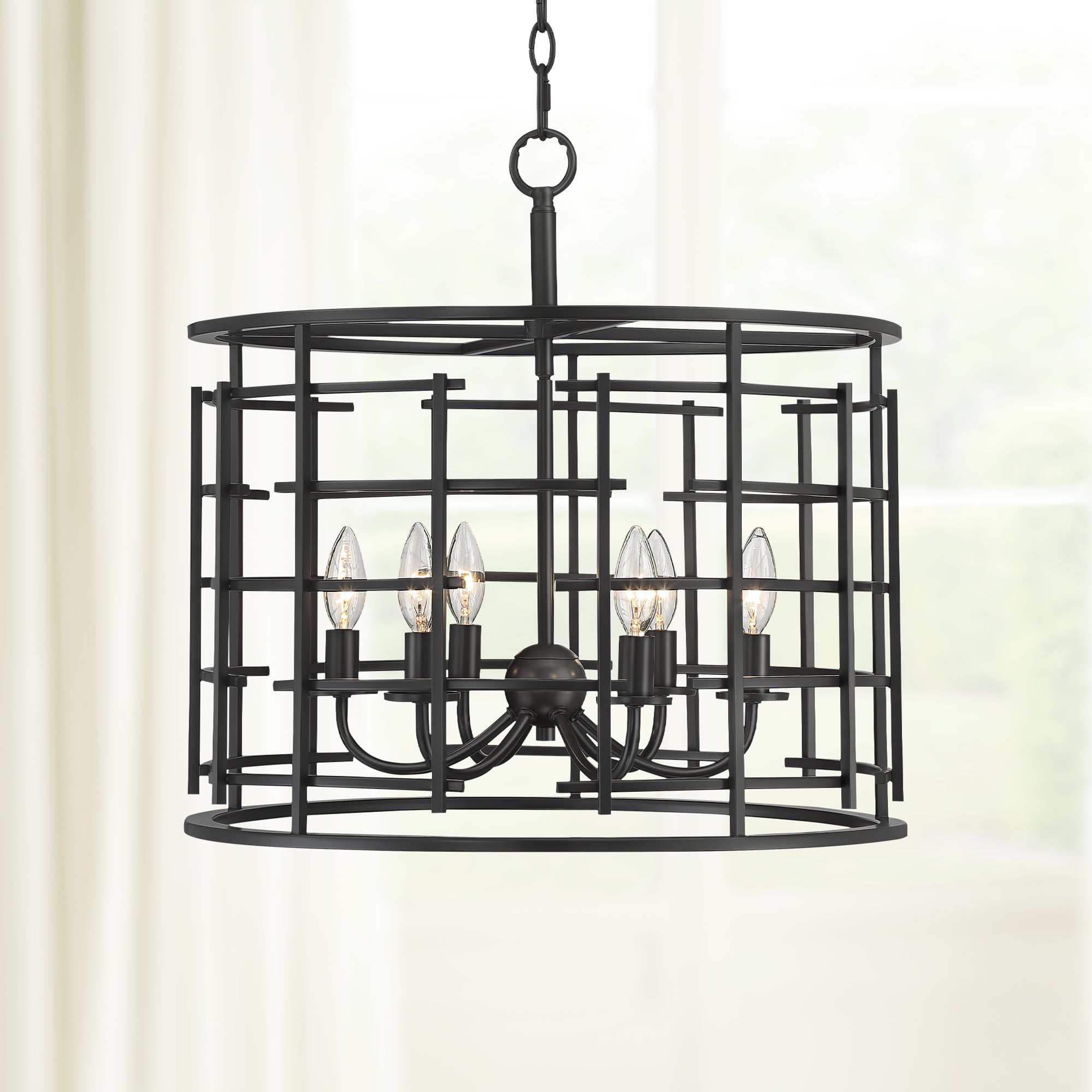 Pascal 20" Wide 6-Light Bronze Drum Cage Pendant Light