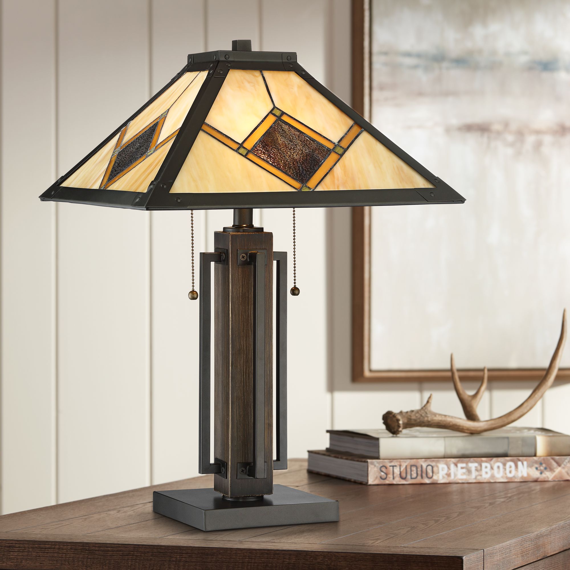 Robert Louis Tiffany Robby Bronze Mission Accent Table Lamp