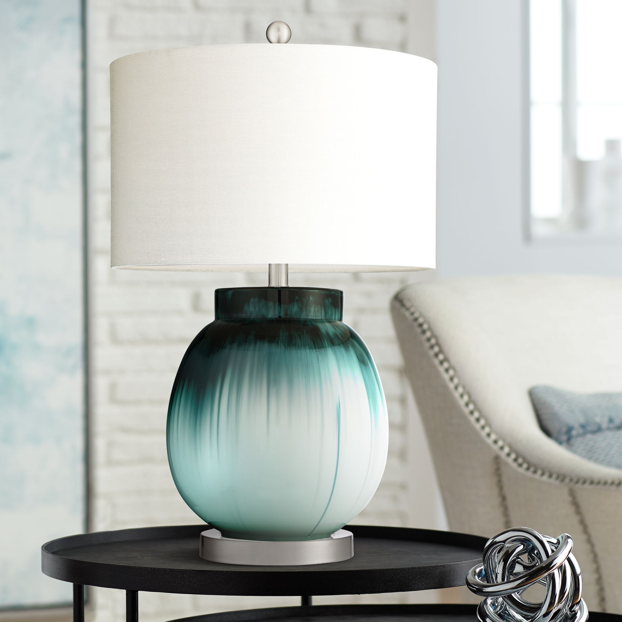 Evelyn Blue Drip Glass Modern Table Lamp