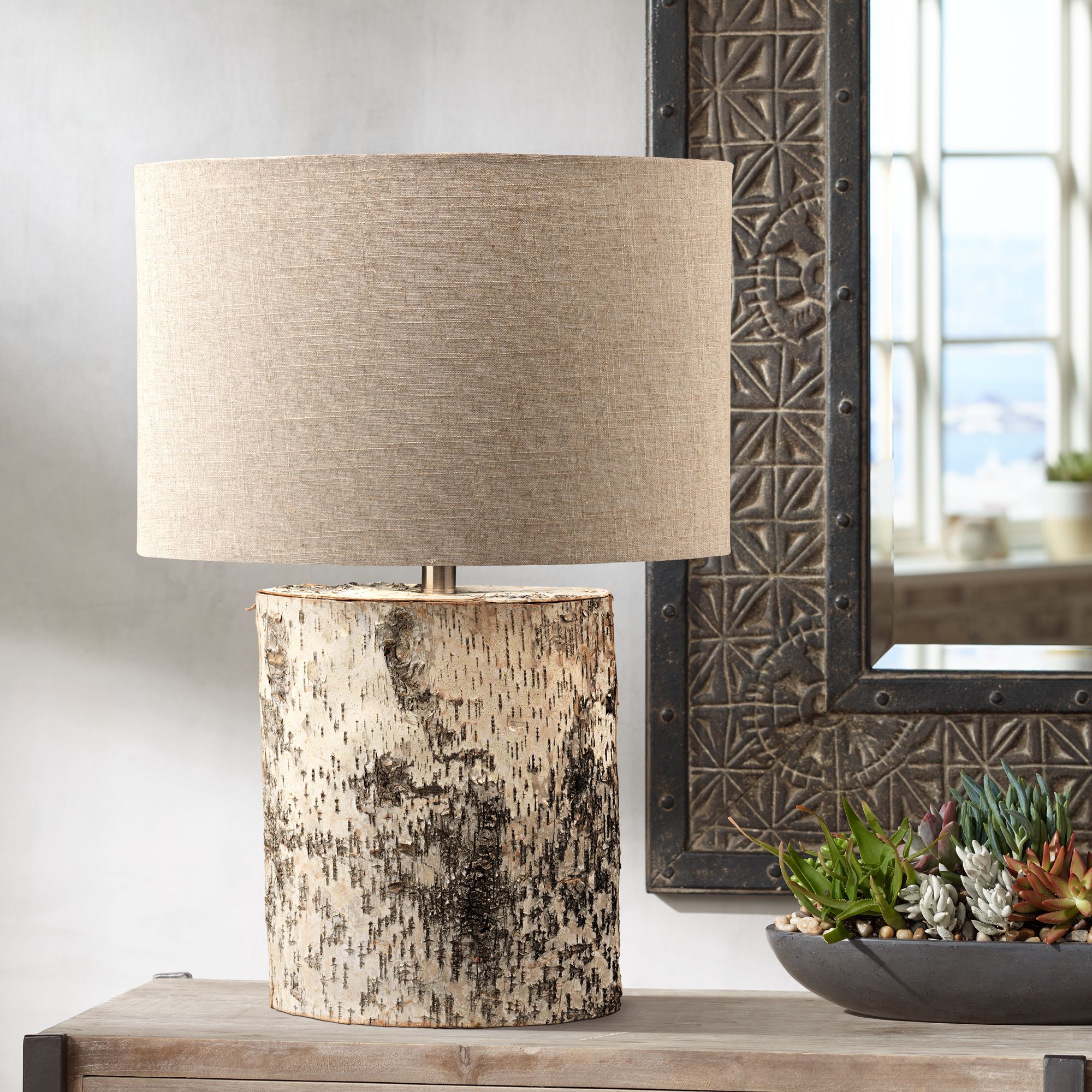 etched birches table lamp