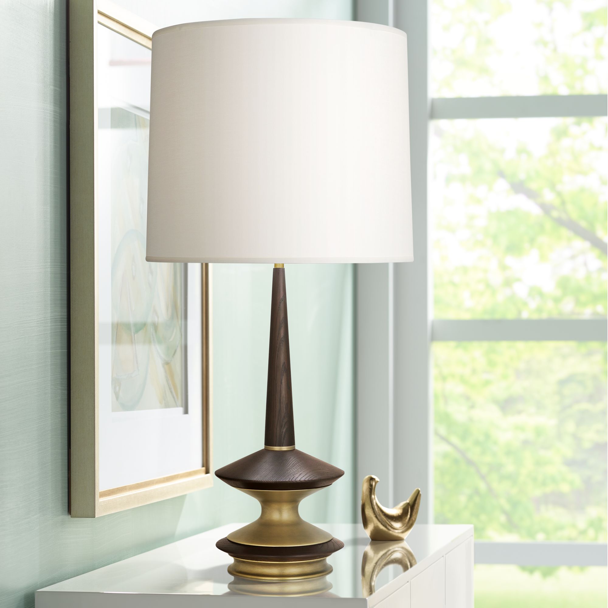 Robert Abbey Fletcher Dark Walnut Warm Brass Table Lamp